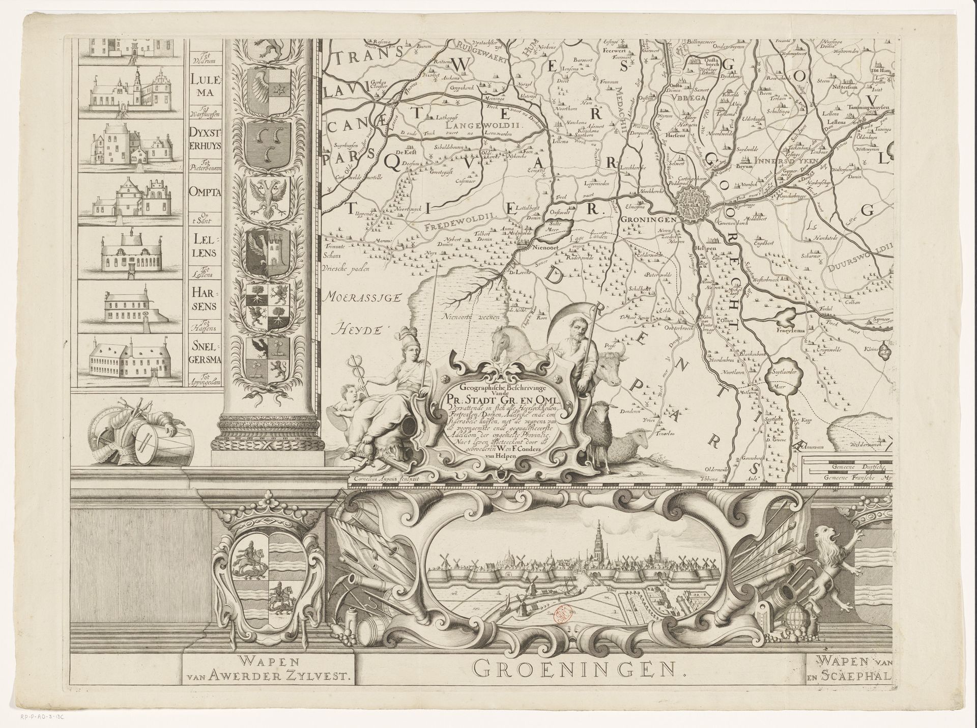 Kaart van de provincie Groningen (deel linksonder) by Cornelis Apeus