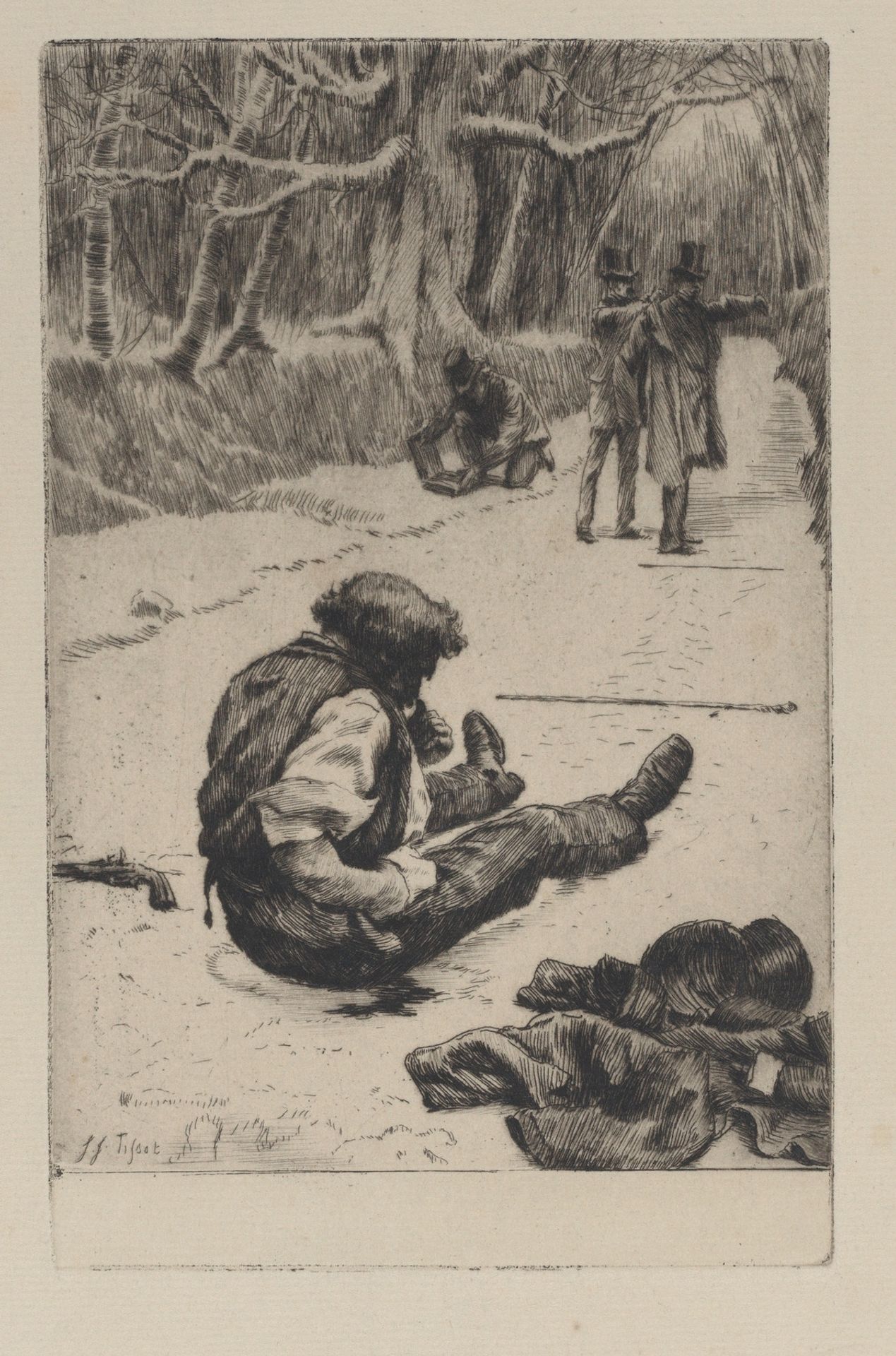 Renée Mauperin: Henri Mauperin Wounded after the Duel with Boisjorand de Villacourt by James Tissot