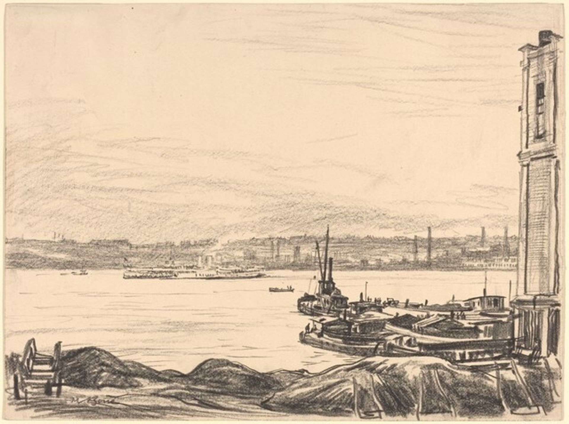 The Jersey Shore from Riverside Drive by Muirhead Bone