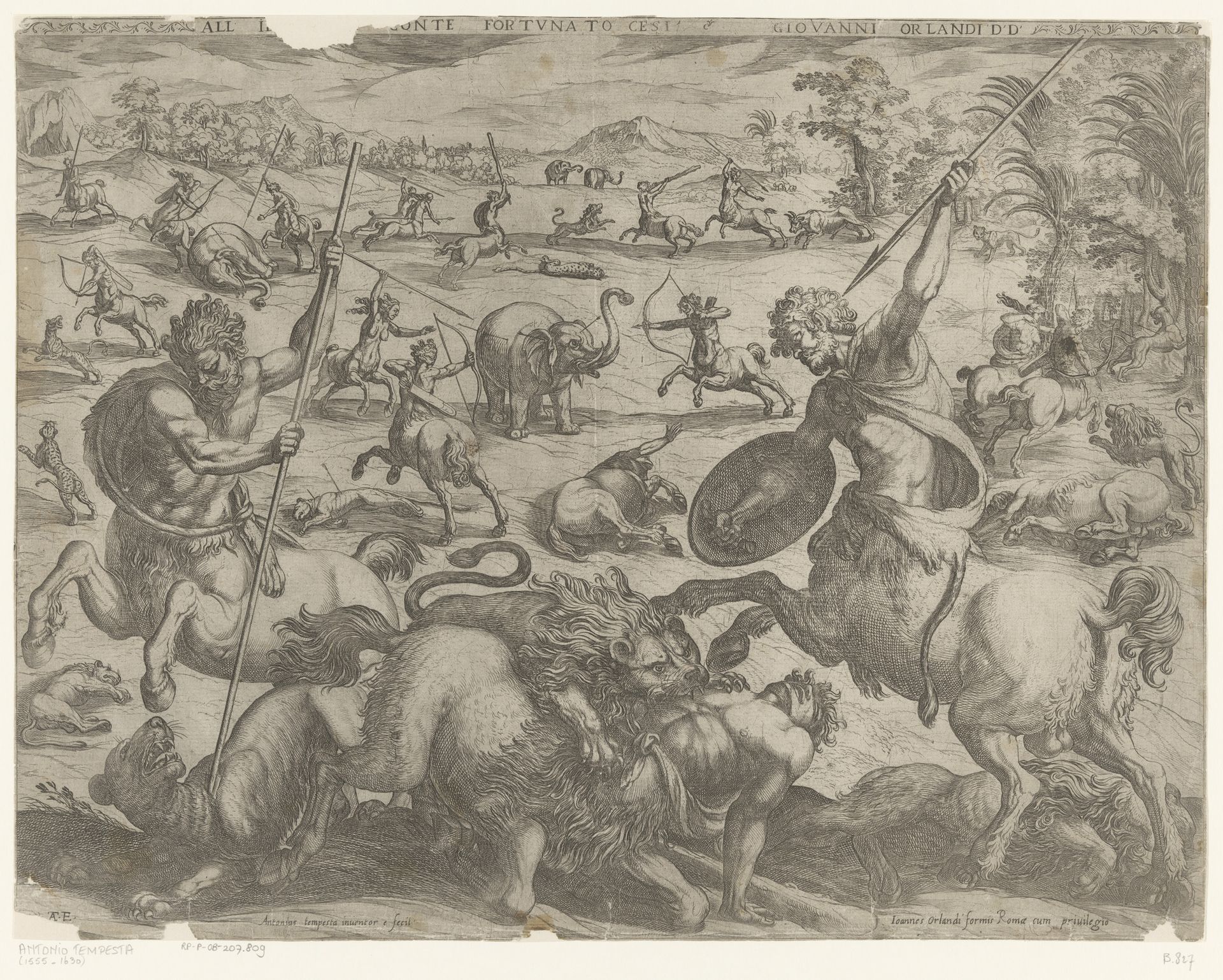 Strijd tussen centauren en verschillende dieren by Antonio Tempesta