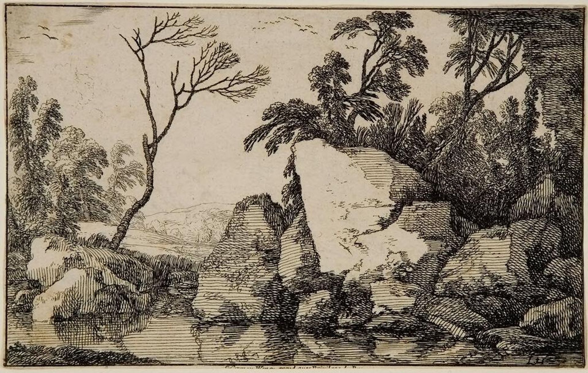 The Overhanging Rocks, a Dead Tree at Left by Laurent de La Hyre
