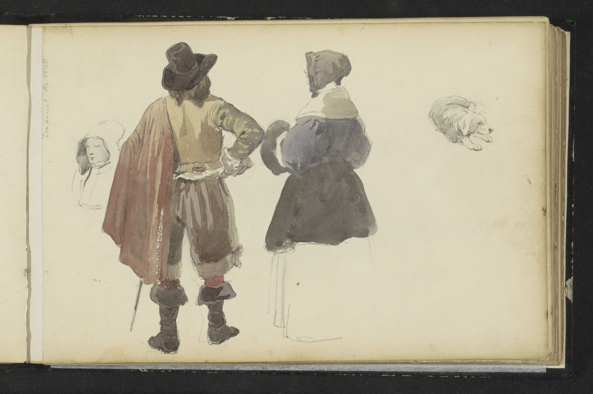 Figuren in zeventiende-eeuwse kleding en een hond by Cornelis Springer