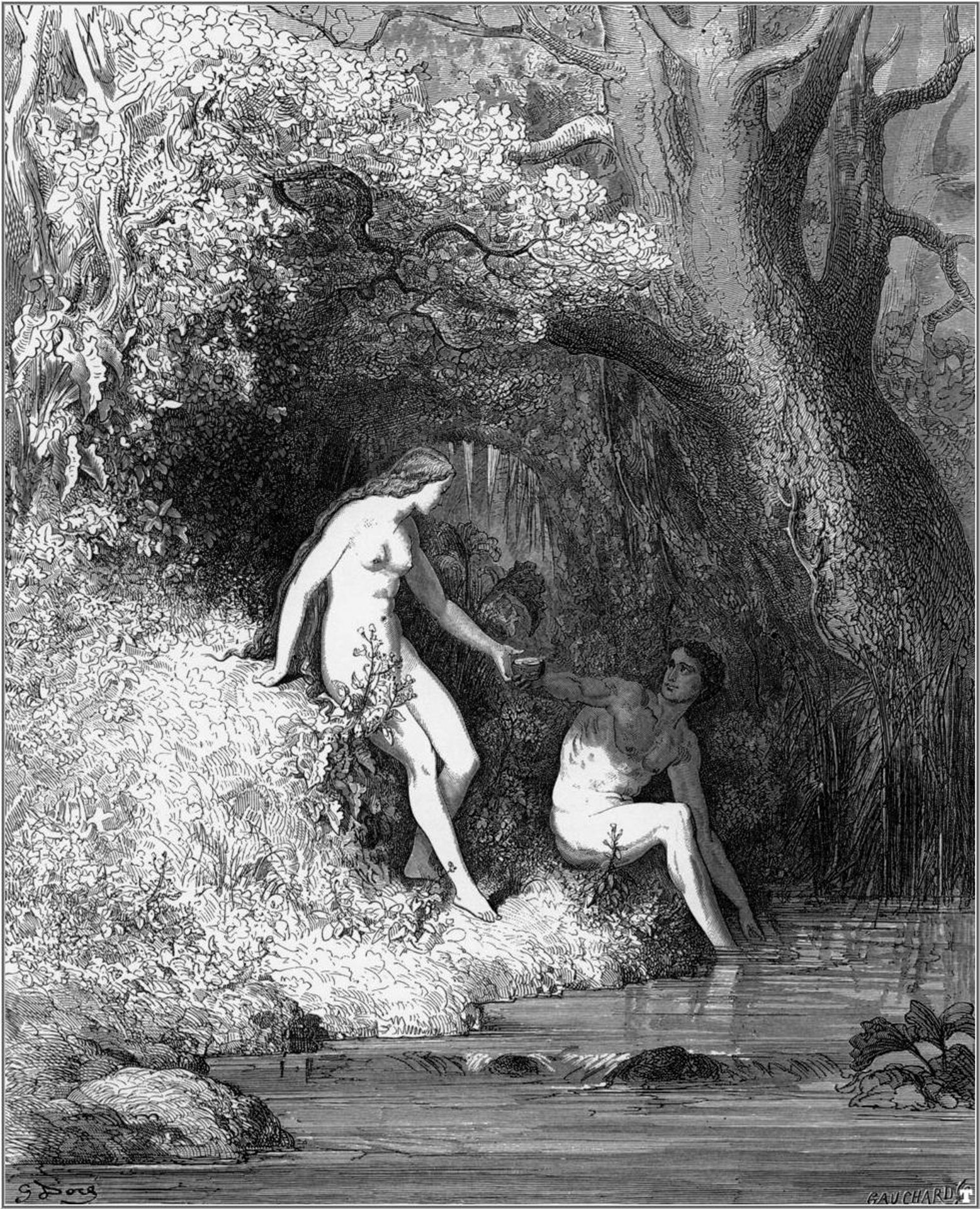 The savoury pulp they chew, and in the rind, Still as they thirsted, scoop the brimming by Gustave Dore