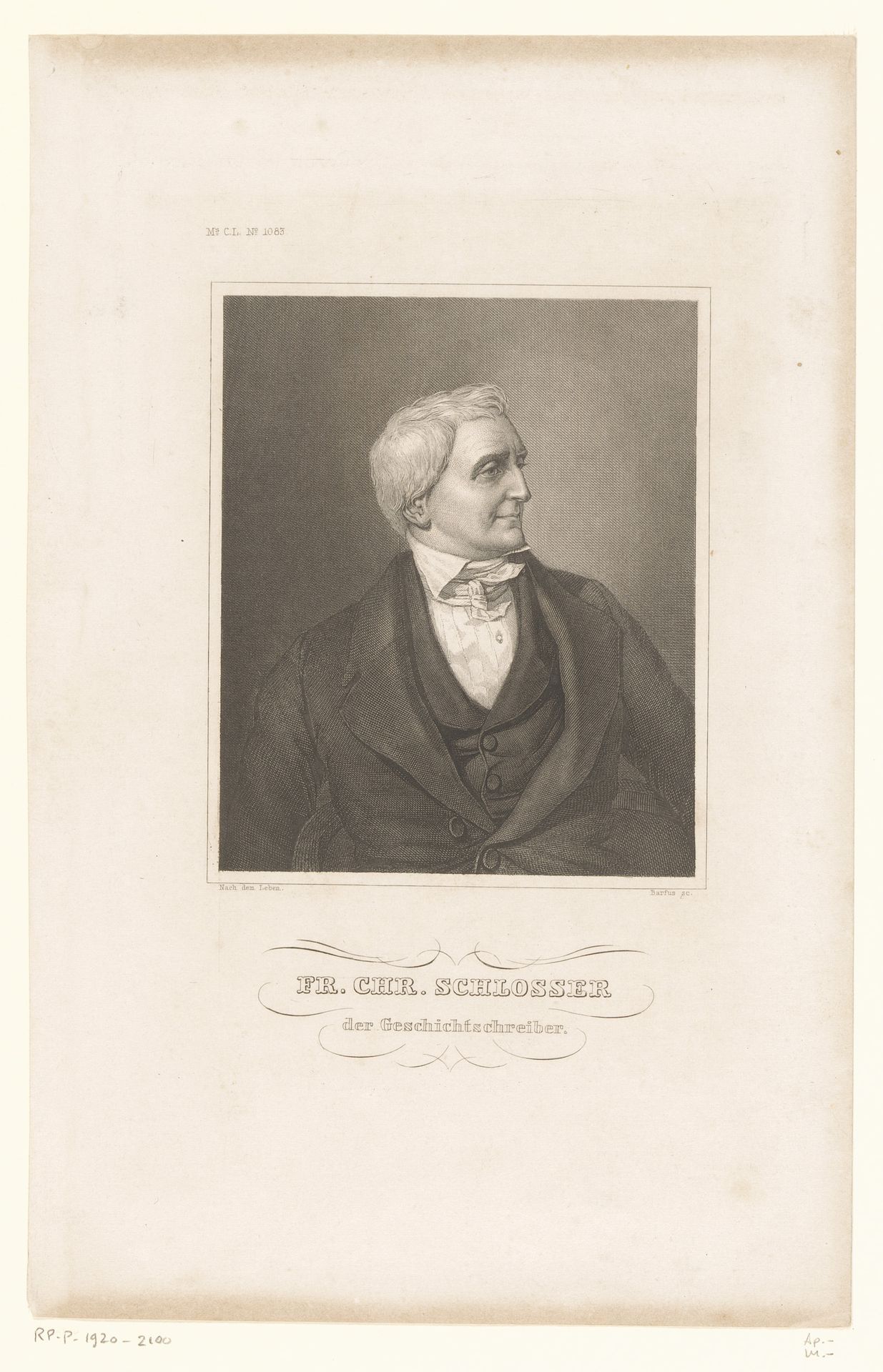 Portret van Friedrich Christoph Schlosser by Paul Barfus