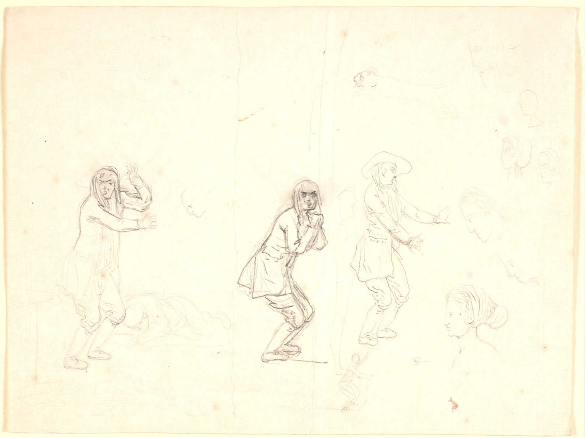 Studier af hoveder og figurer, bl.a. en mandsfigur gengivet tre gange by Nicolai Abildgaard