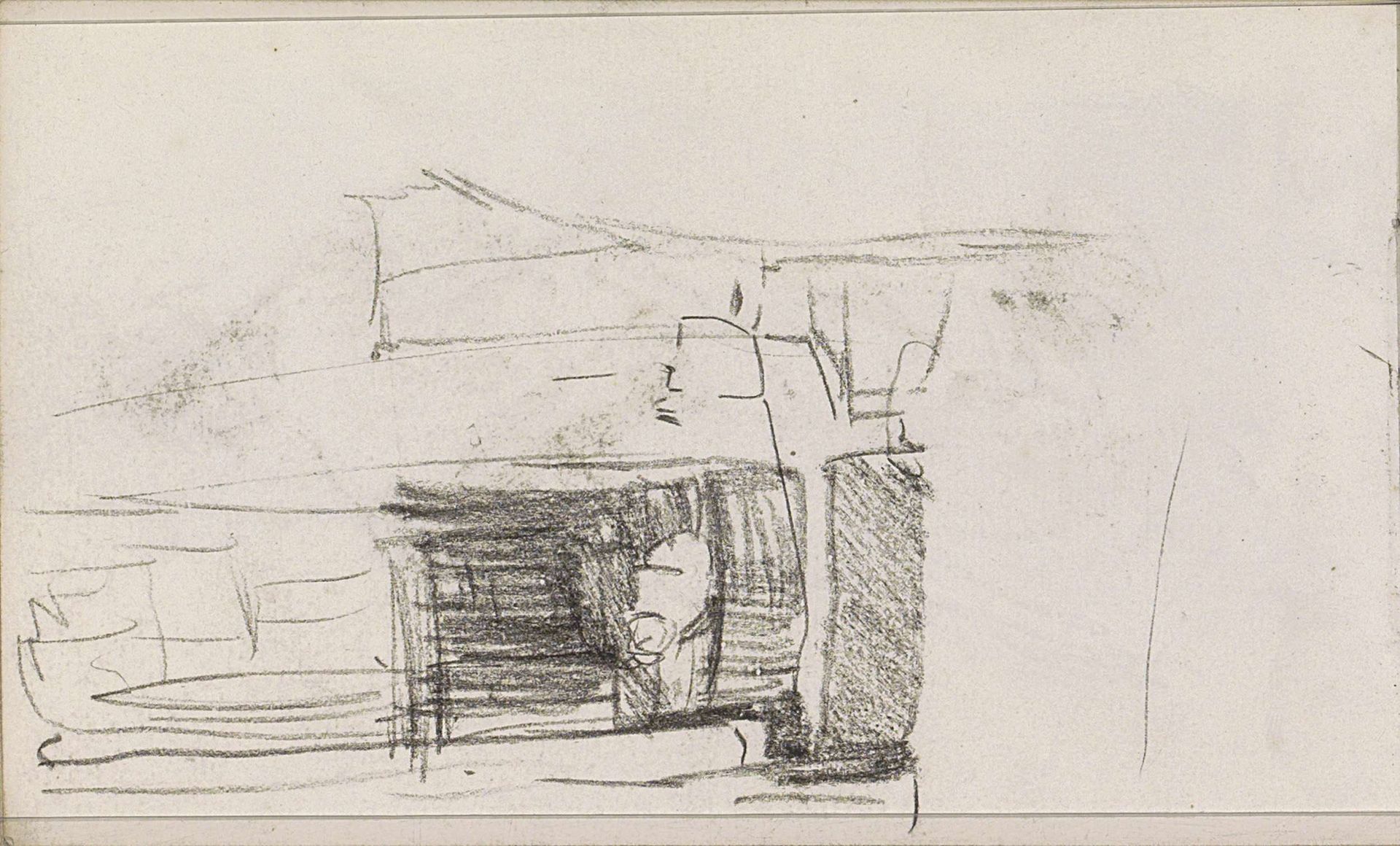 Studie, mogelijk een kat op de trap voor een deur by Isaac Israels
