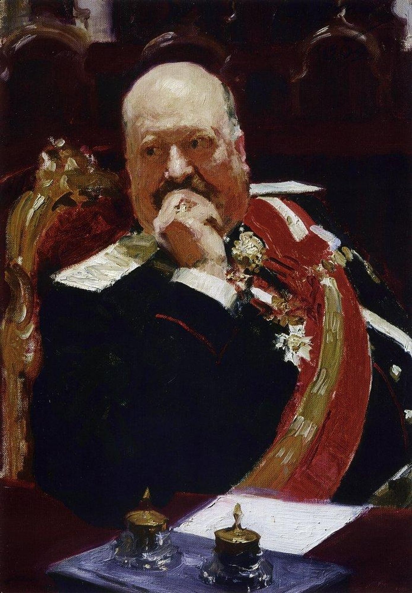 Portrait of  Vice Minister of the Interior, cavalry general and member of State Council, Count Aleksey Pavlovich Ignatiev (Study) by Ilya Repin