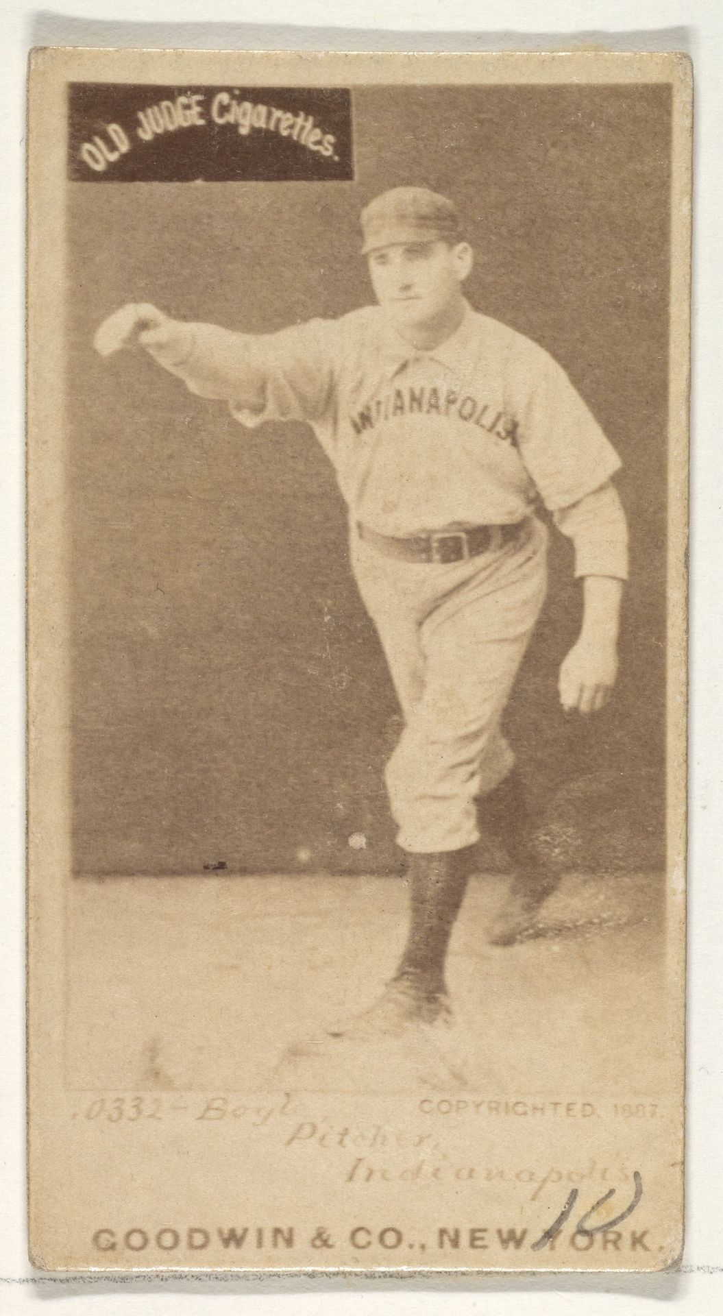 Boyle, Pitcher, Indianapolis, from the Old Judge series (N172) for Old Judge Cigarettes by Goodwin & Company