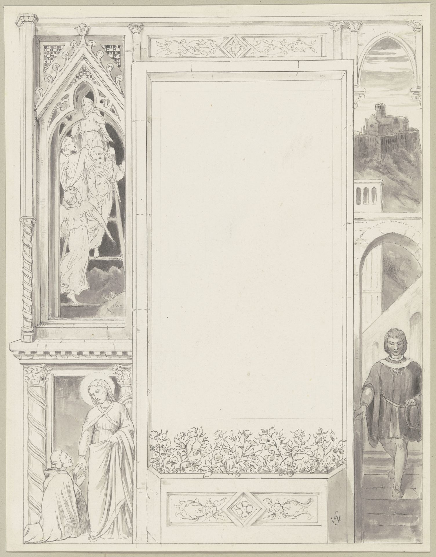Diethers Aufbruch in die WeltIllustration zu_ Heinrich Steinhausen, „Irmela. Eine Geschichte aus alter Zeit“, Prachtausgabe, Leipzig_ Georg Böhme, [1884], S. 135 by Wilhelm Steinhausen