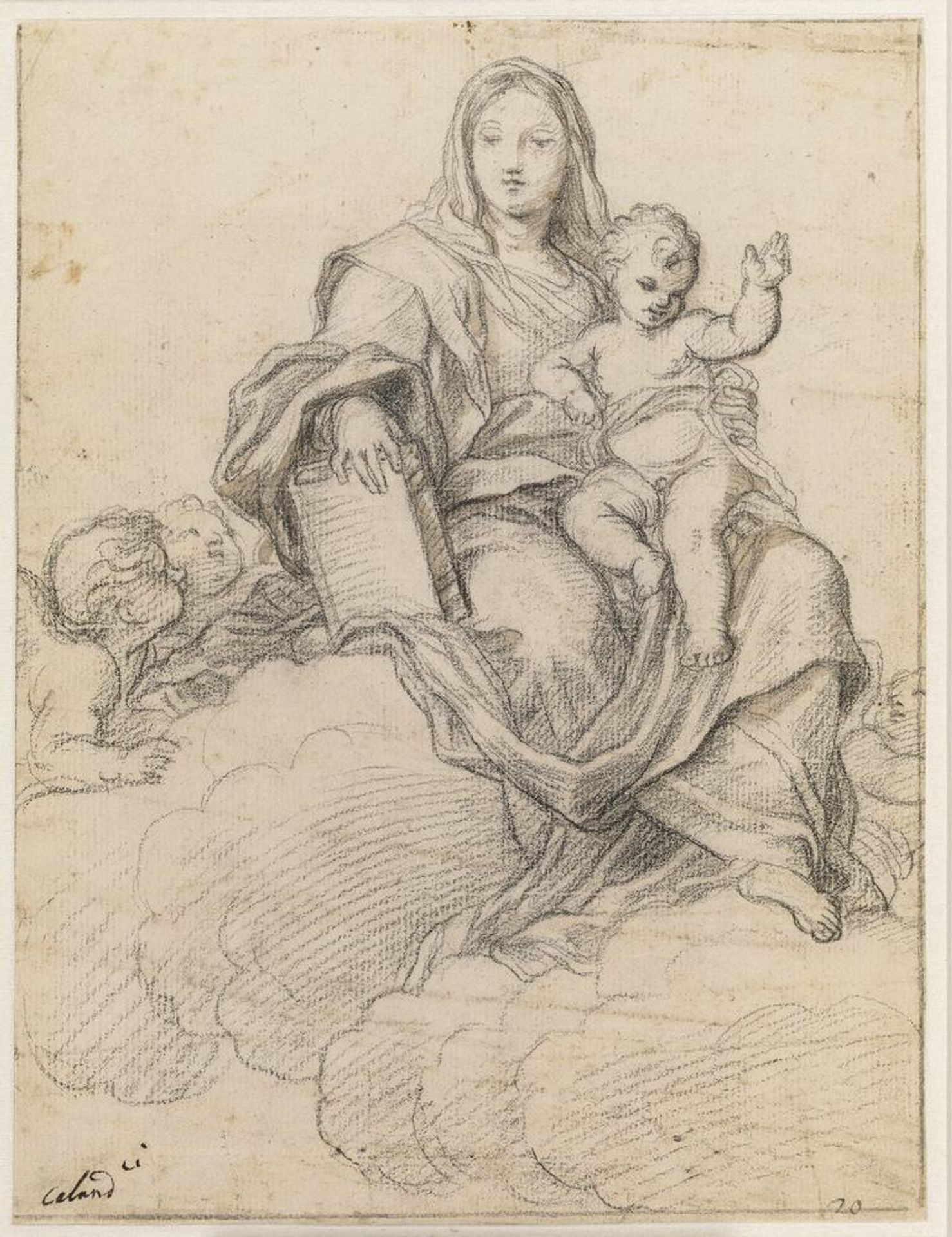 Madonna and Child enthroned in clouds by Giacinto Calandrucci