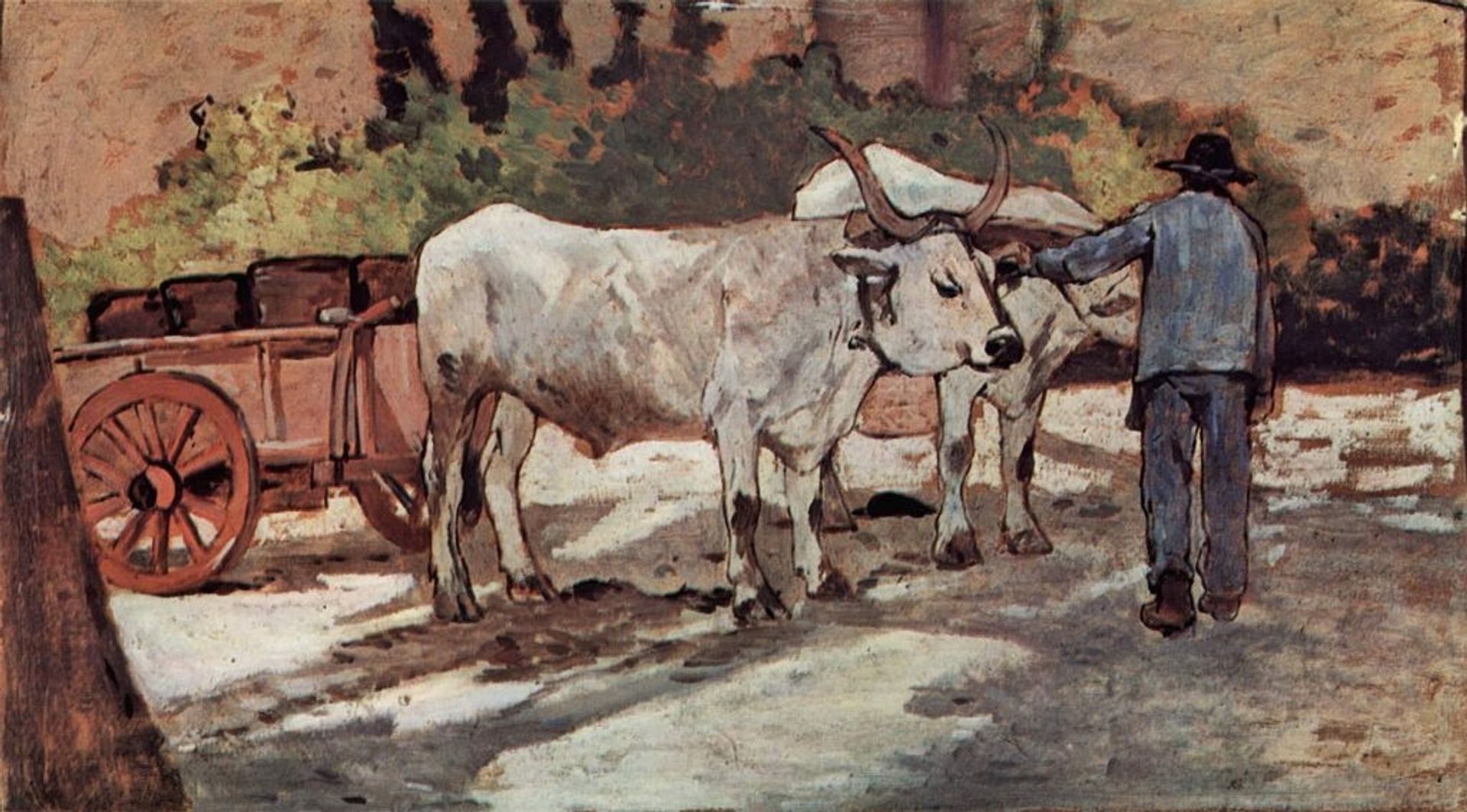 Farmer with ox cart by Giovanni Fattori