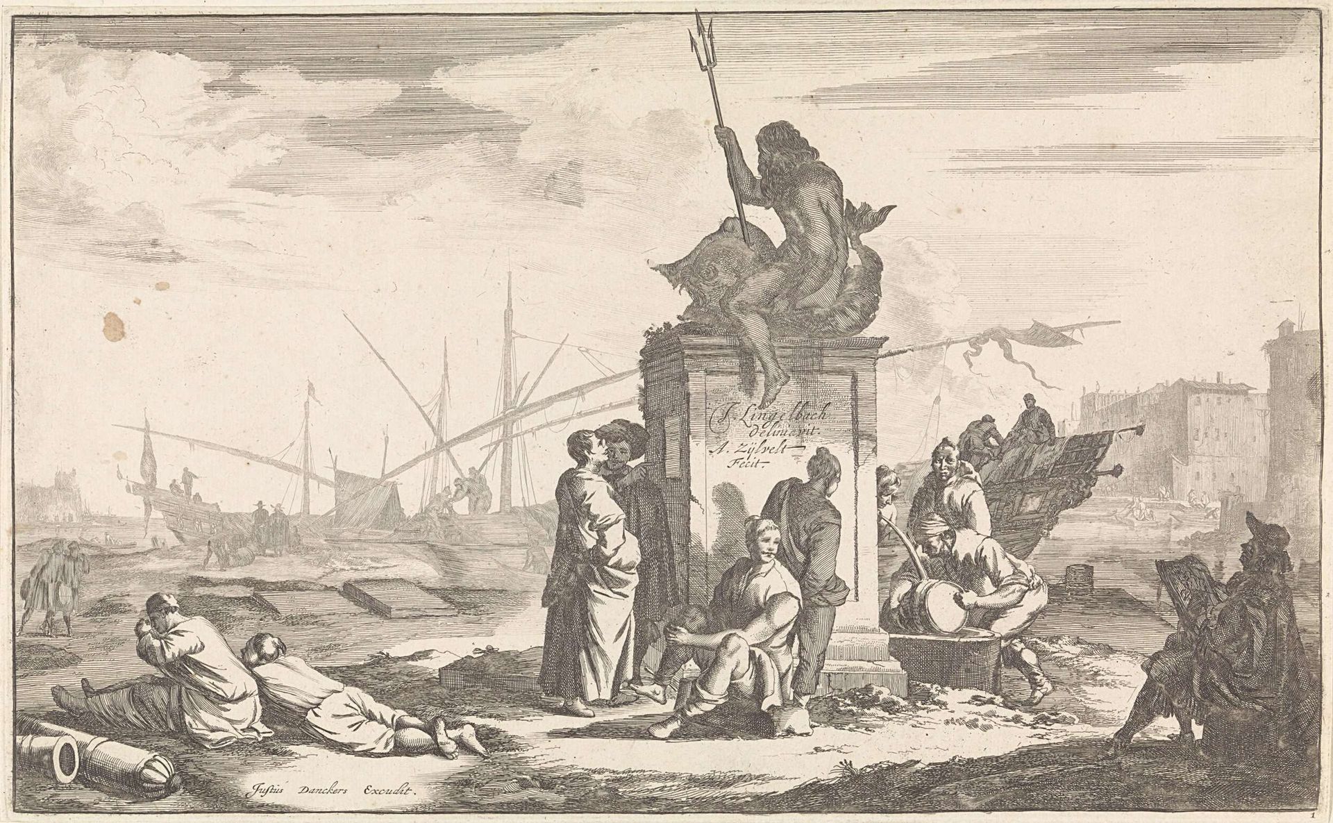 Haven met het standbeeld van Neptunus by Anthony van Zijlvelt