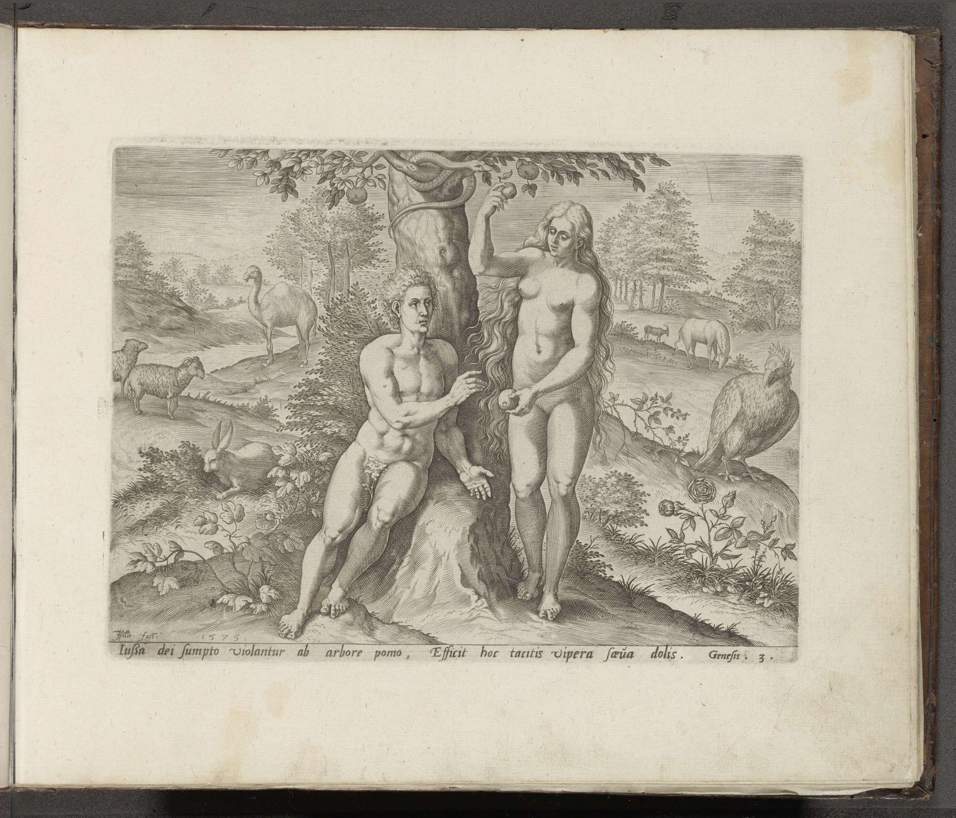 Eva verleidt Adam van de boom te eten by Johann Sadeler I