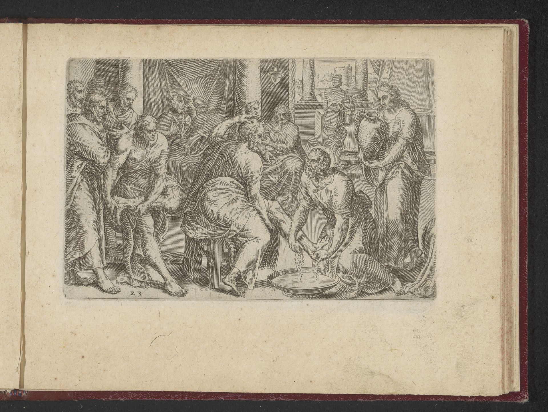 Christus wast de voeten van zijn discipelen by Philips Galle