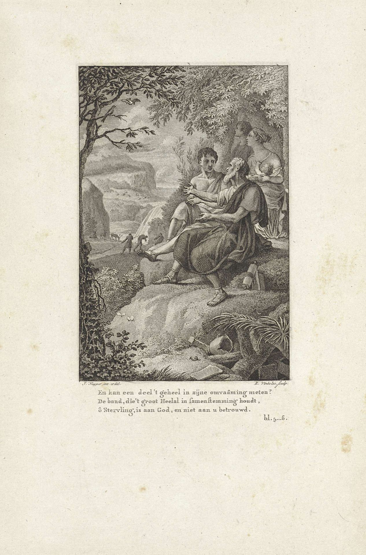 Berglandschap met twee mannen die een gesprek voeren by Reinier Vinkeles