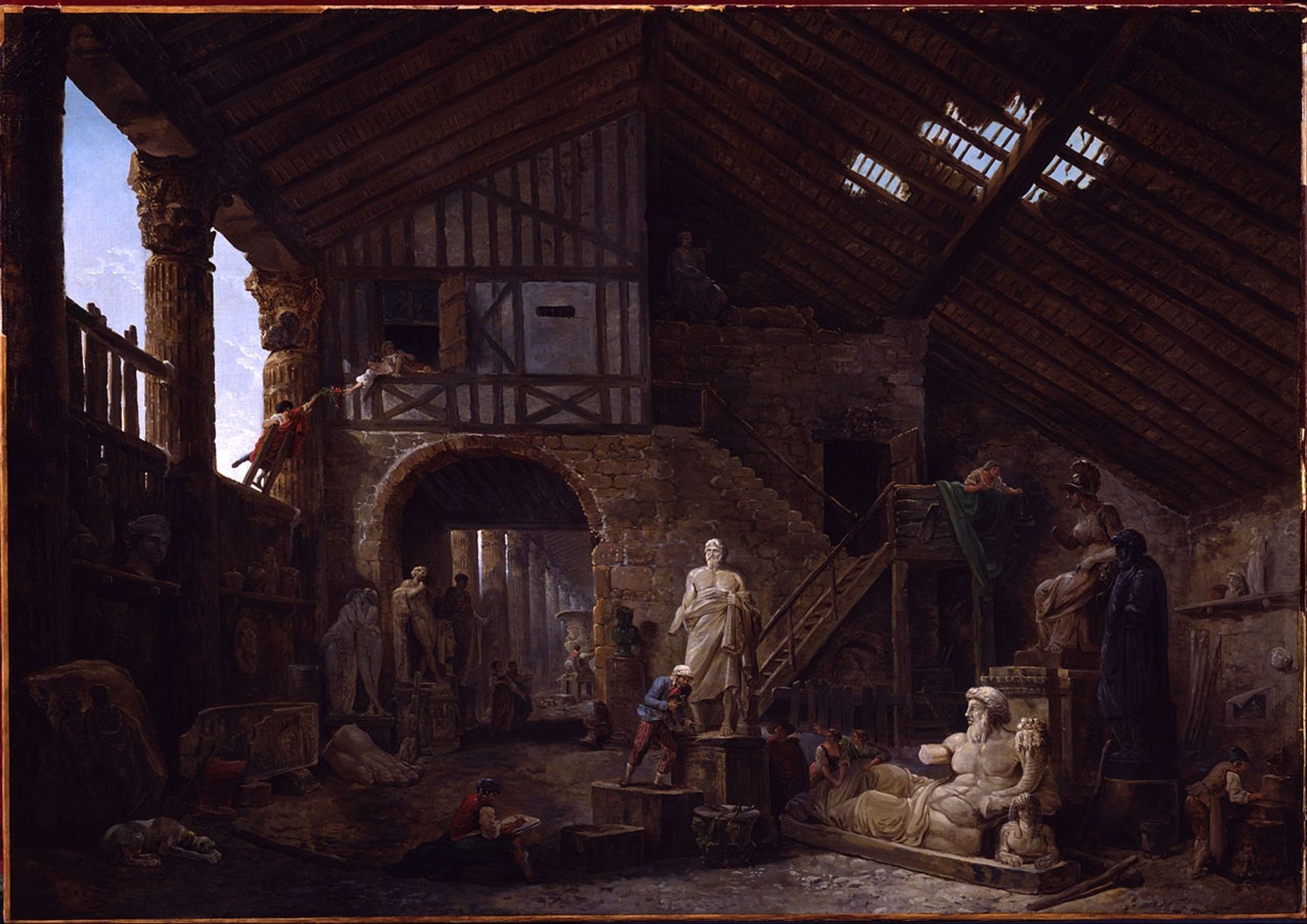 Studio of an Antiquities Restorer in Rome by Hubert Robert