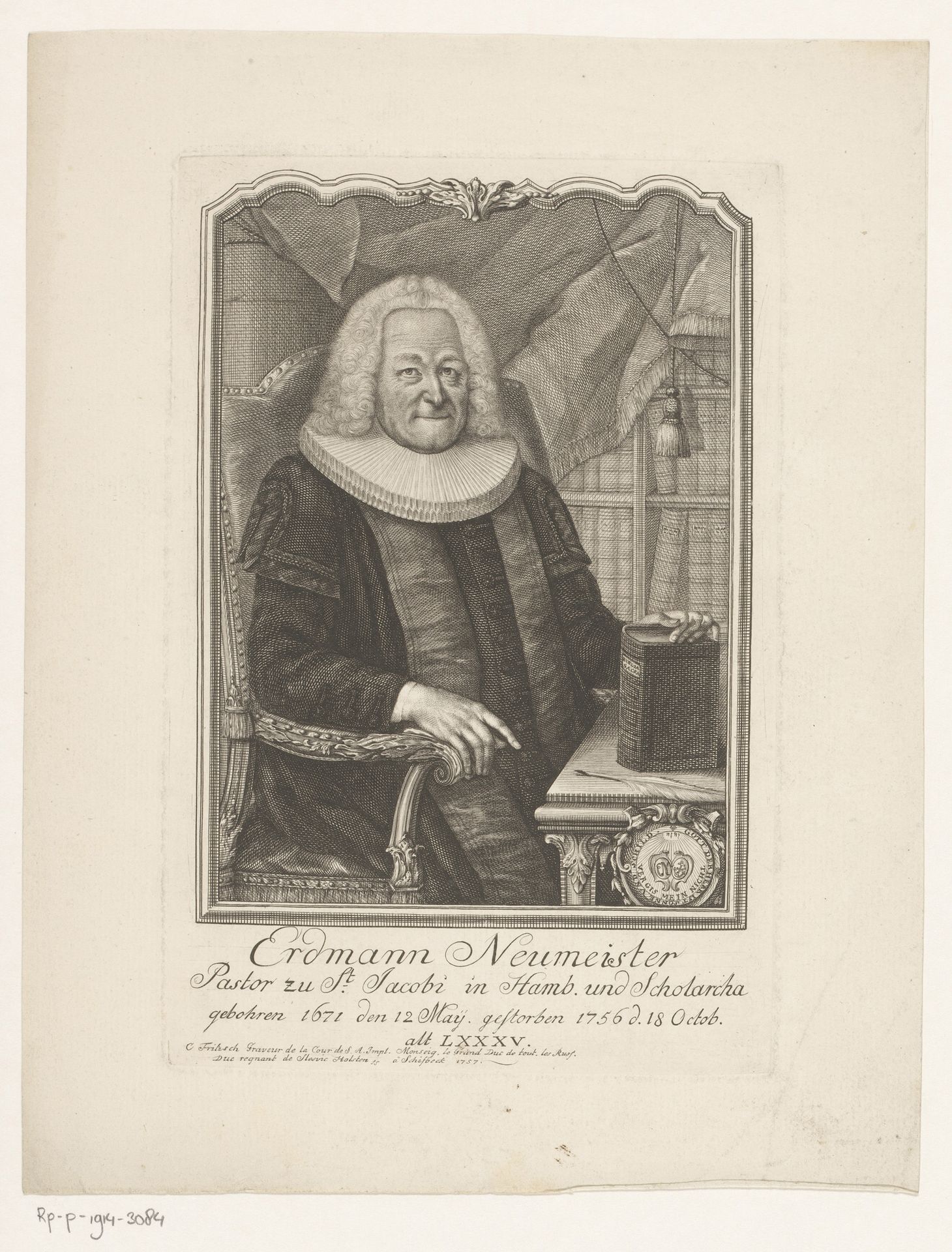 Portret van Erdmann Neumeister op 85-jarige leeftijd by Christian Fritzsch