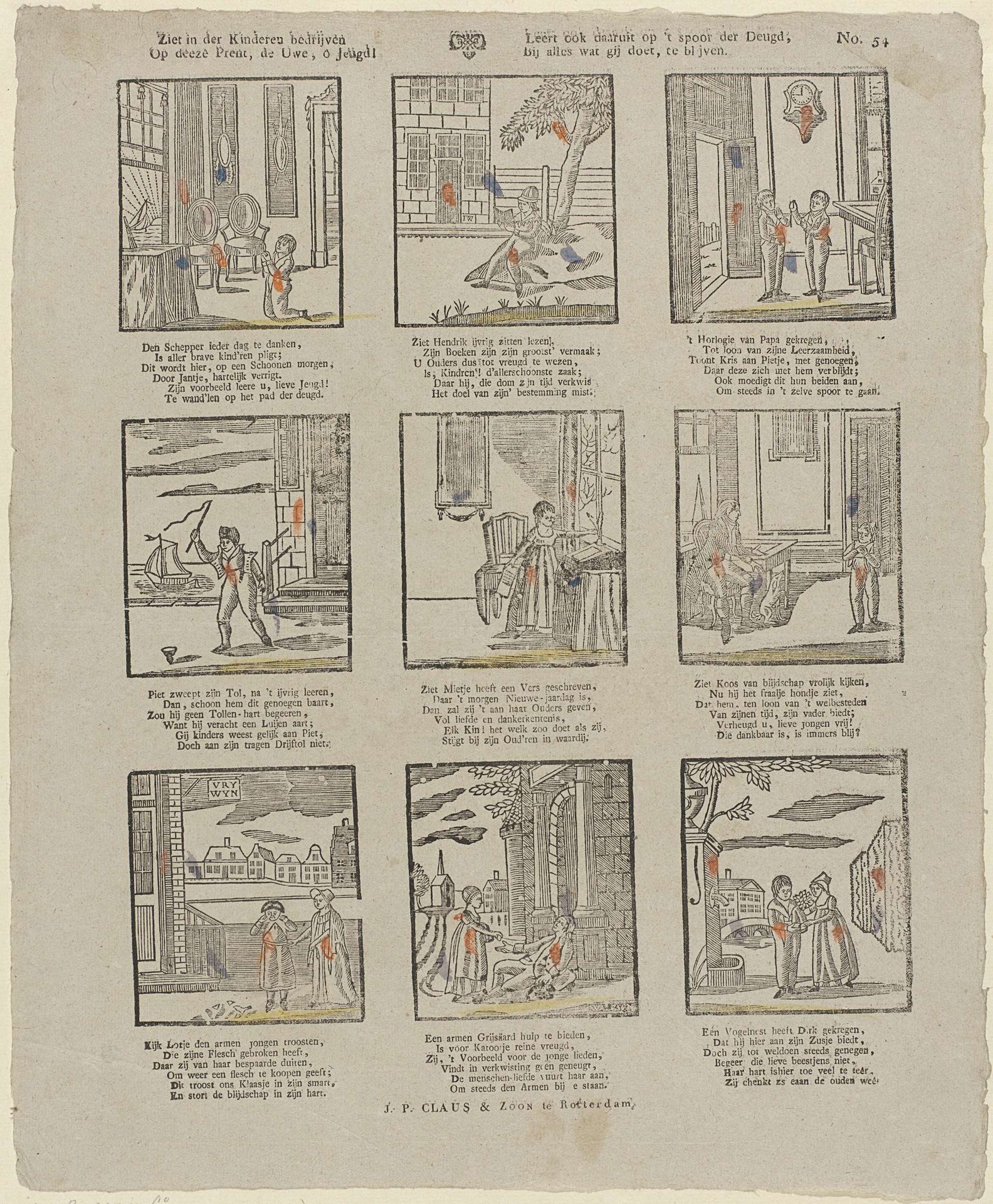 Ziet in deez kind'ren haar bedrijven / De spiegel van de uwe. o jeugd! / Leer ook daar uit op 't spoor der Deugd, / By alles wat gy doet, te blijven by Johannis Waleson