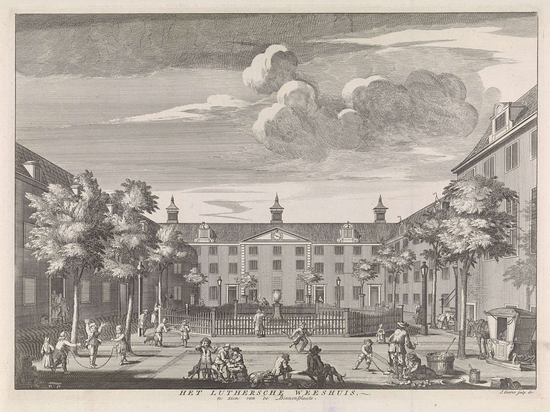 Zicht op het Lutherse Diaconie Weeshuis van Amsterdam by Jan Goeree
