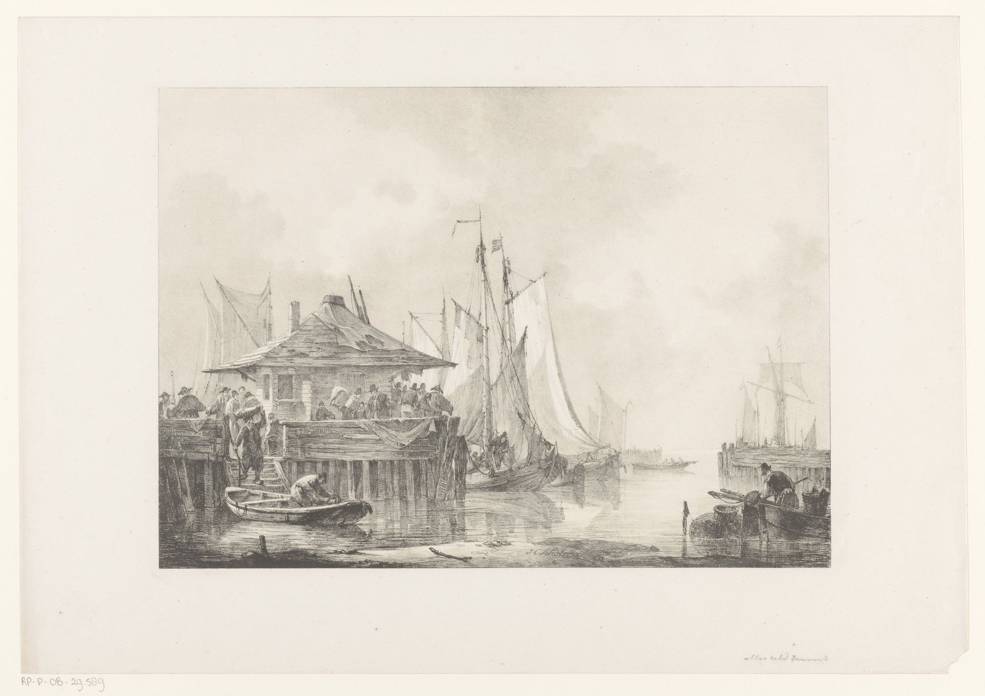 Drukte in een haven by Johannes Christiaan Schotel