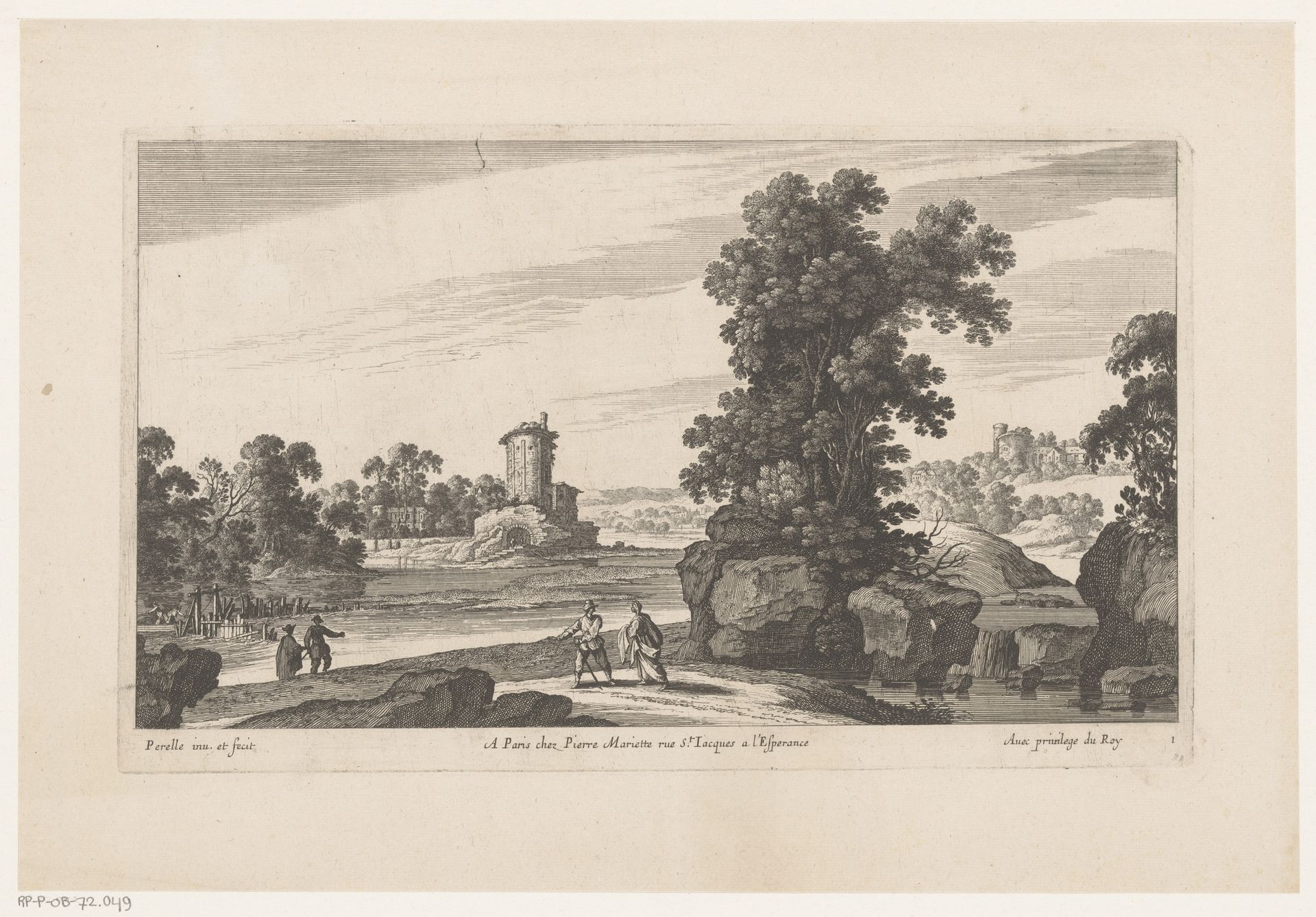 Rivierlandschap met toren by Nicolas Perelle