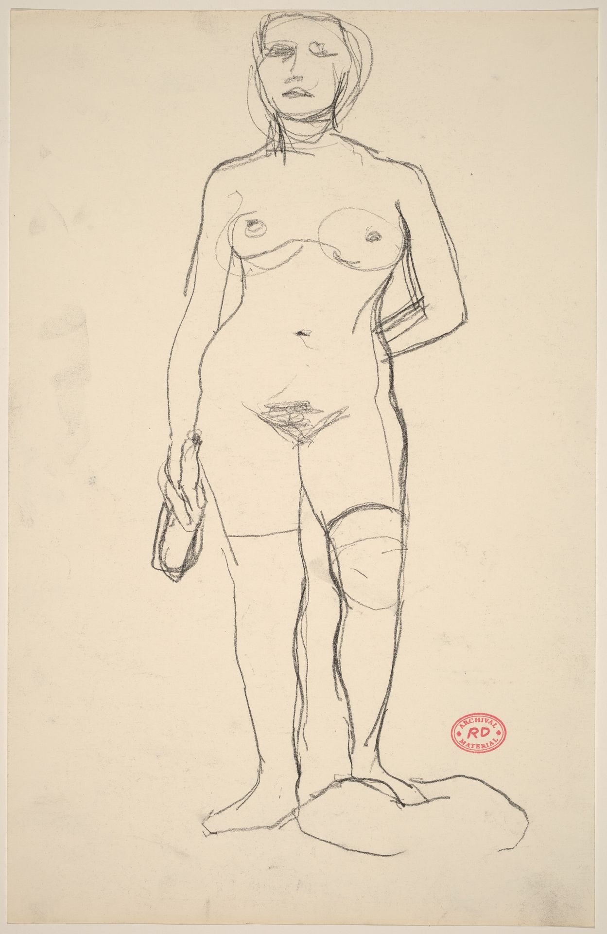 Untitled [standing female nude holding a bottle] by Richard Diebenkorn