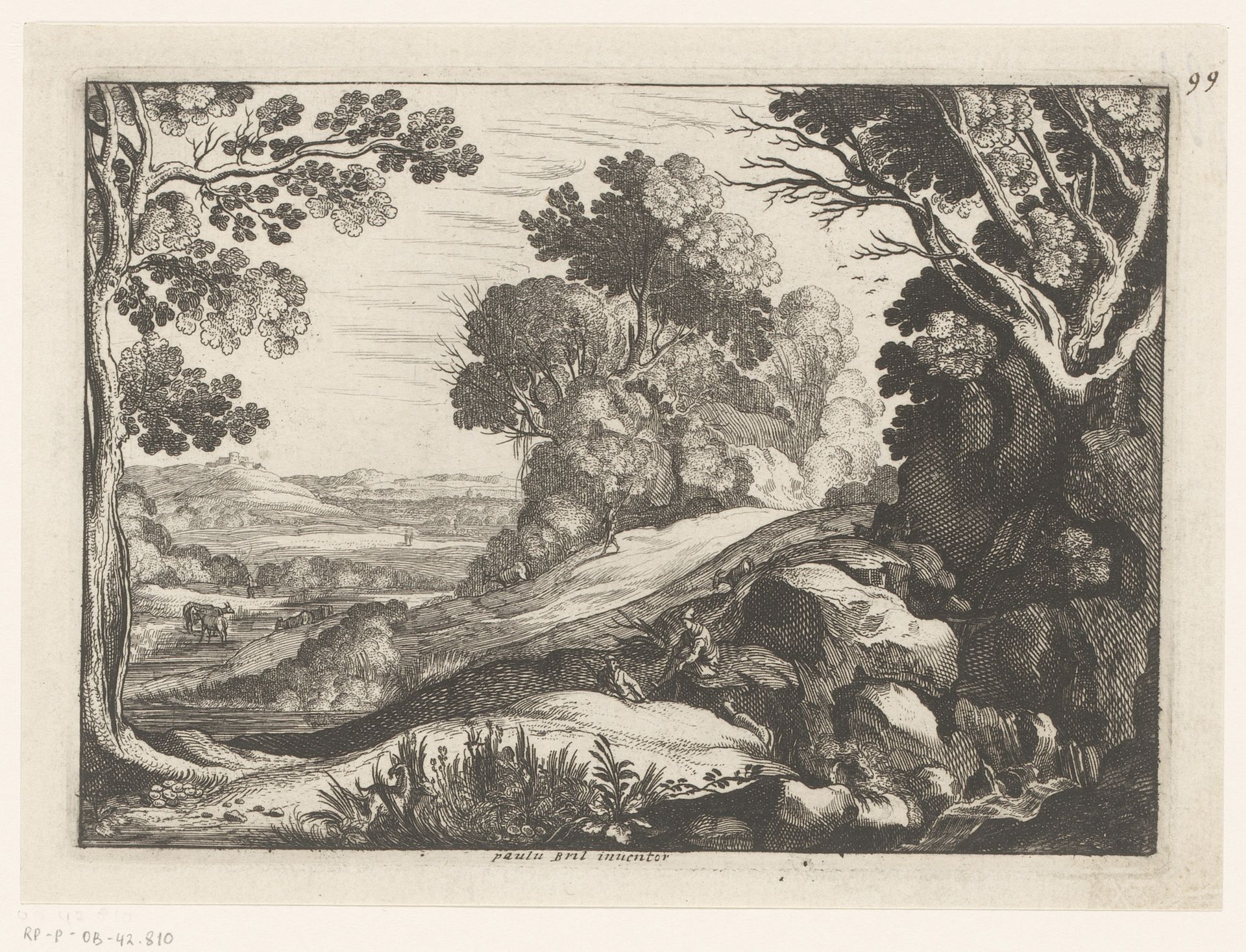 Heuvelachtig landschap met twee geitenhoeders by Nicolas Cochin