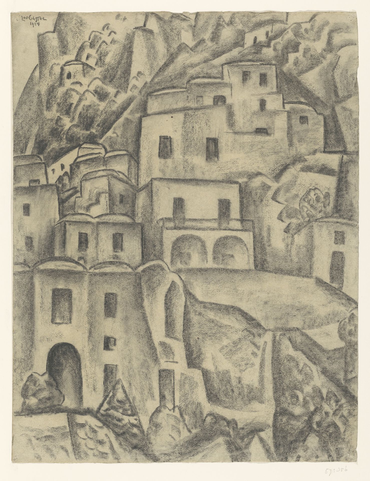 Huizen op bergheling by Leo Gestel
