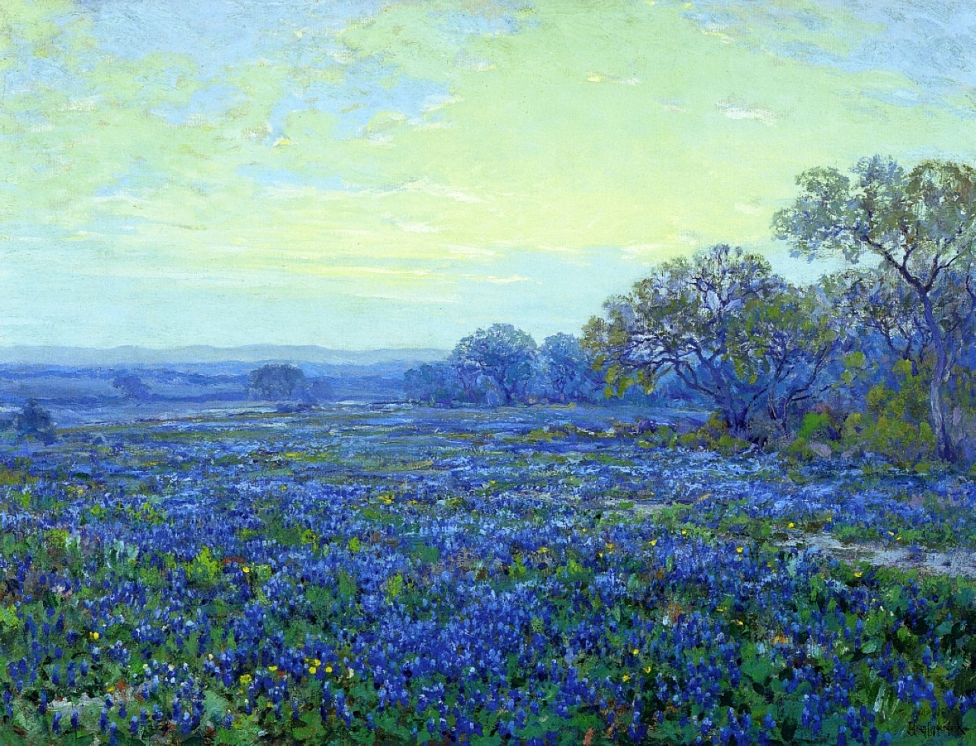 Field of Bluebonnets under Cloudy Sky by Robert Julian Onderdonk