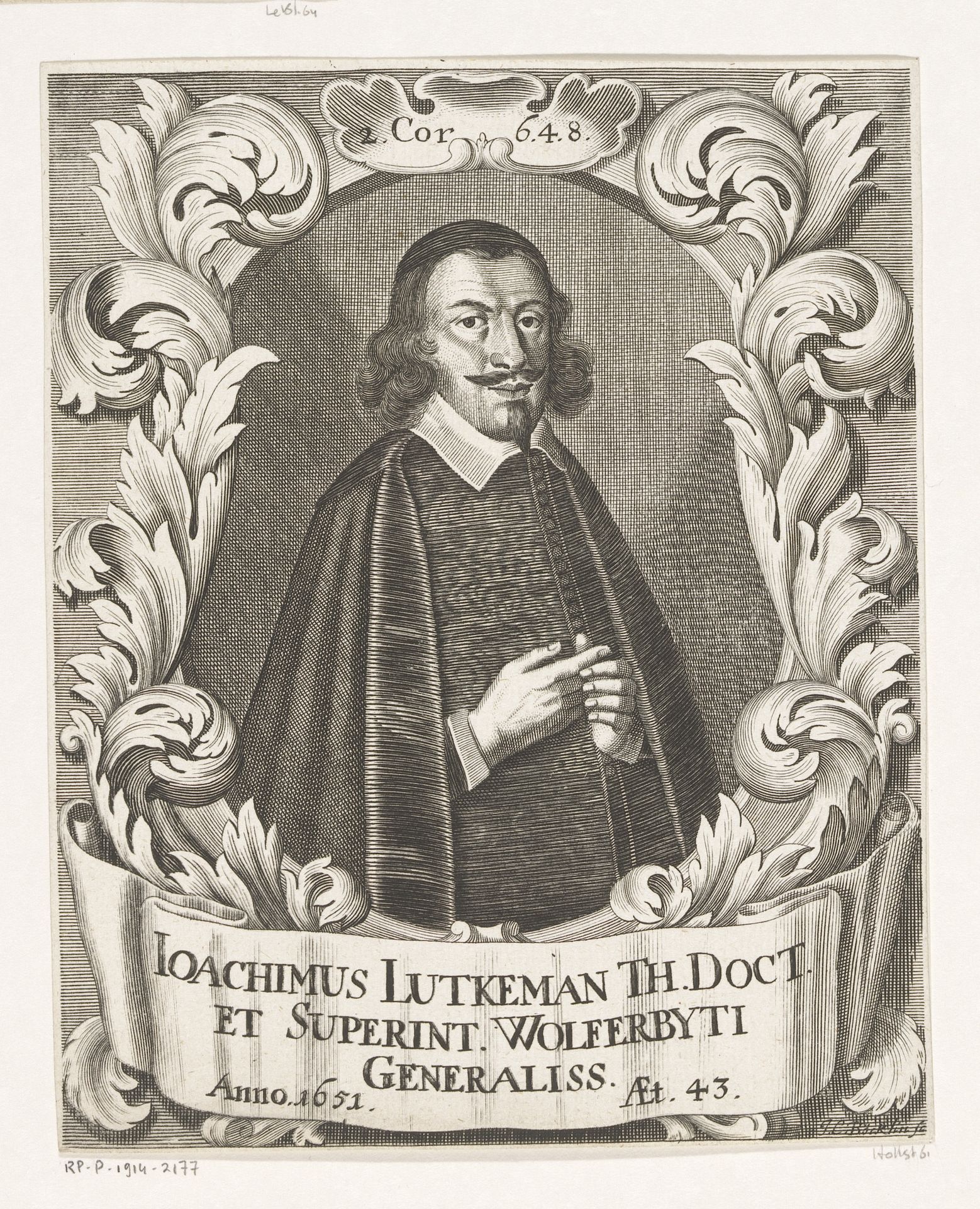 Portret van Joachim Lütkemann by Johann Christoph Boecklin