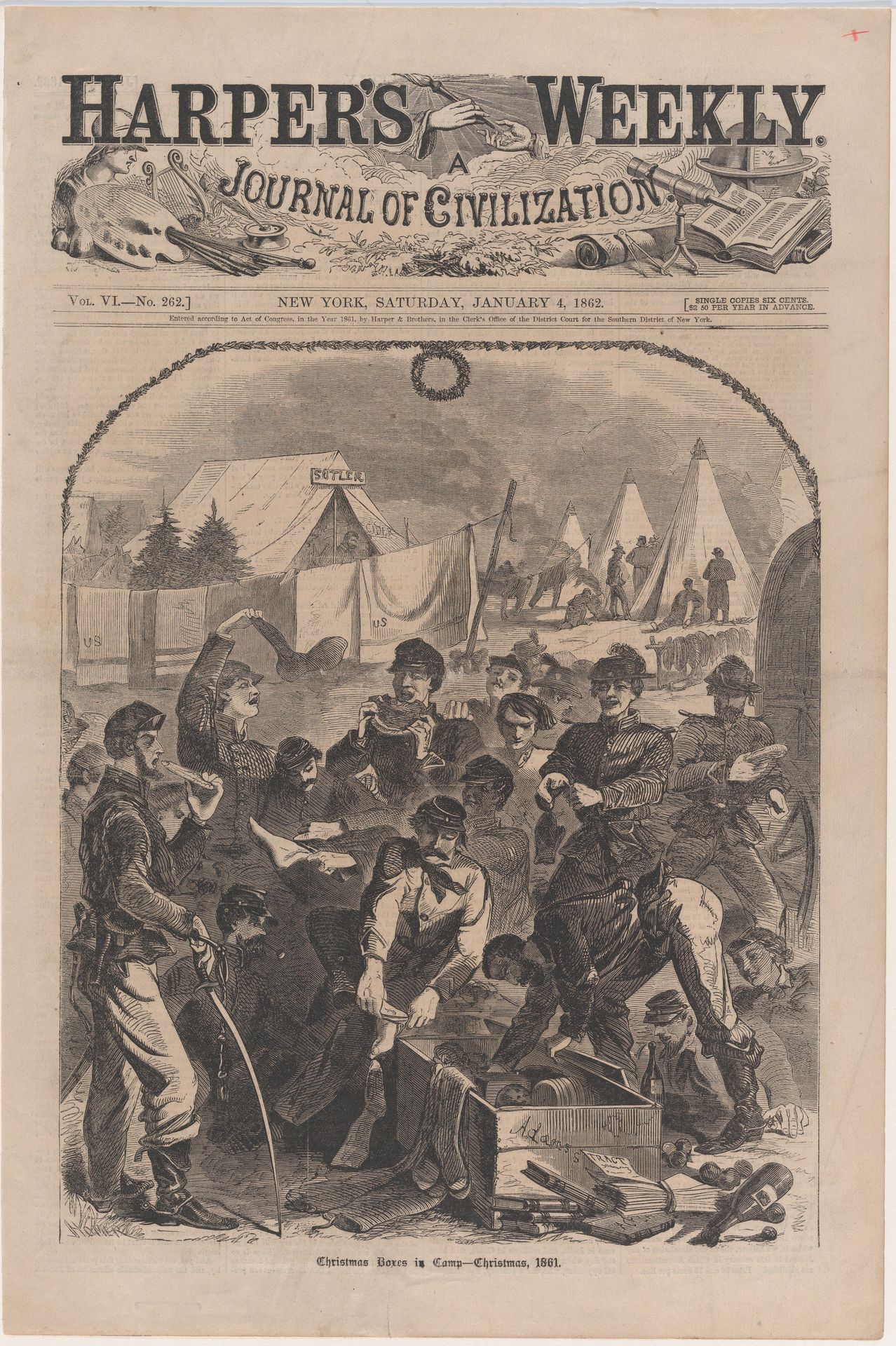 Christmas Boxes in Camp – Christmas, 1861 (from "Harper's Weekly," Vol. VI) by Winslow Homer