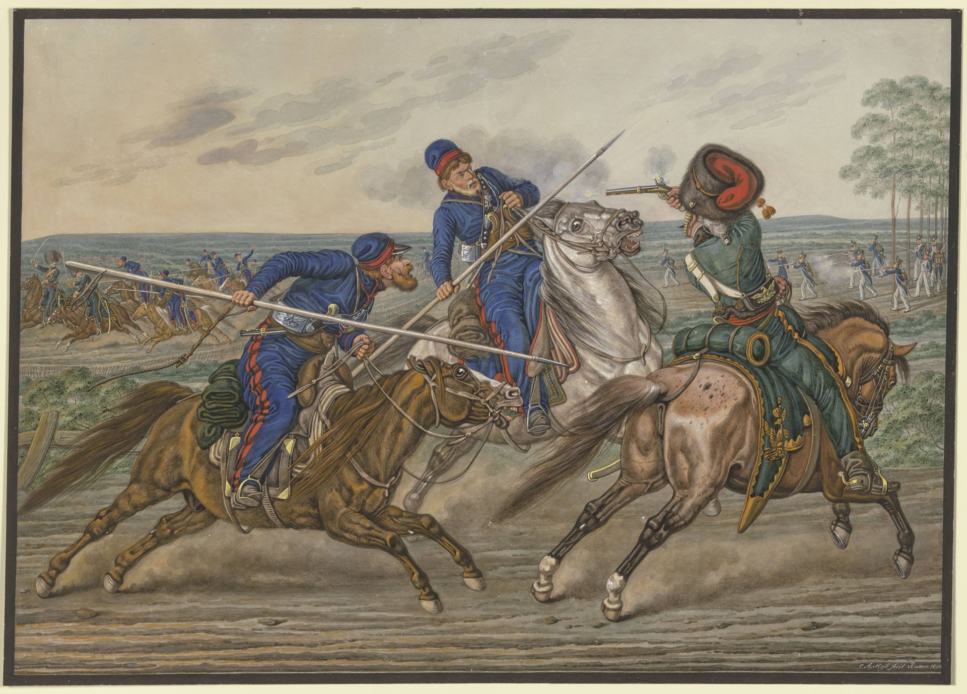 Reiterkampf zwischen Kosaken und Franzosen by Carl Adolph Heinrich Heß