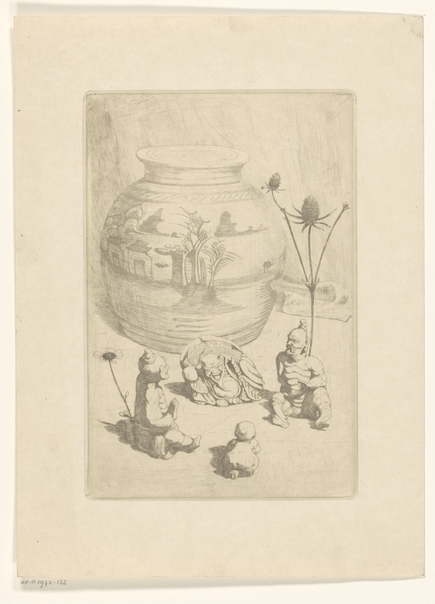 Chinese vaas met vier kleine beelden by Maurits van der Valk