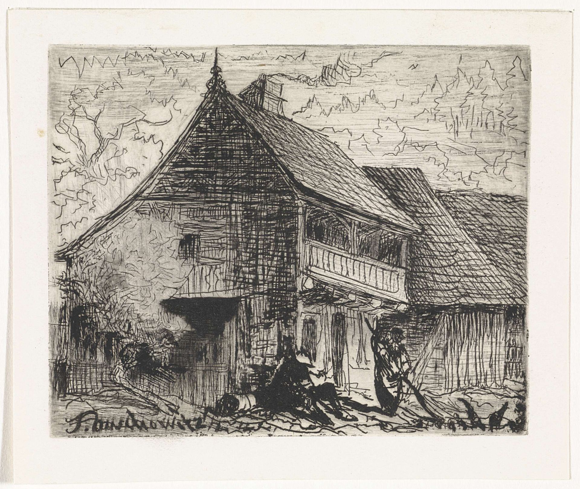 Huisje te Auschowitz in Bohemen by Johannes Tavenraat