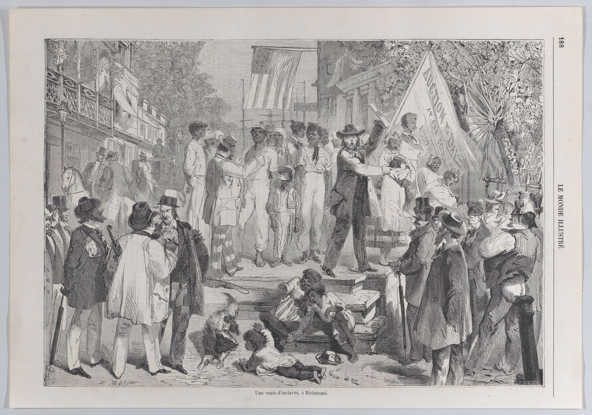 An Auction of Enslaved People in Richmond, from "Le Monde Illustré" by Bourcier