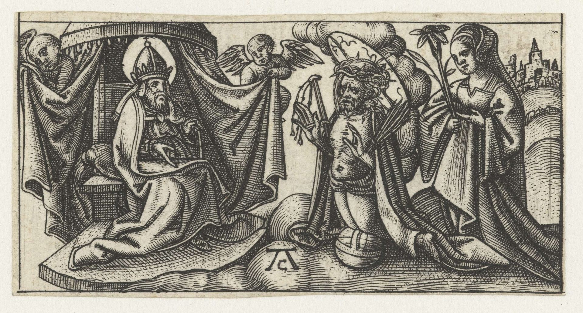 Christus voor Gods troon by Monogrammist AC (16e eeuw)