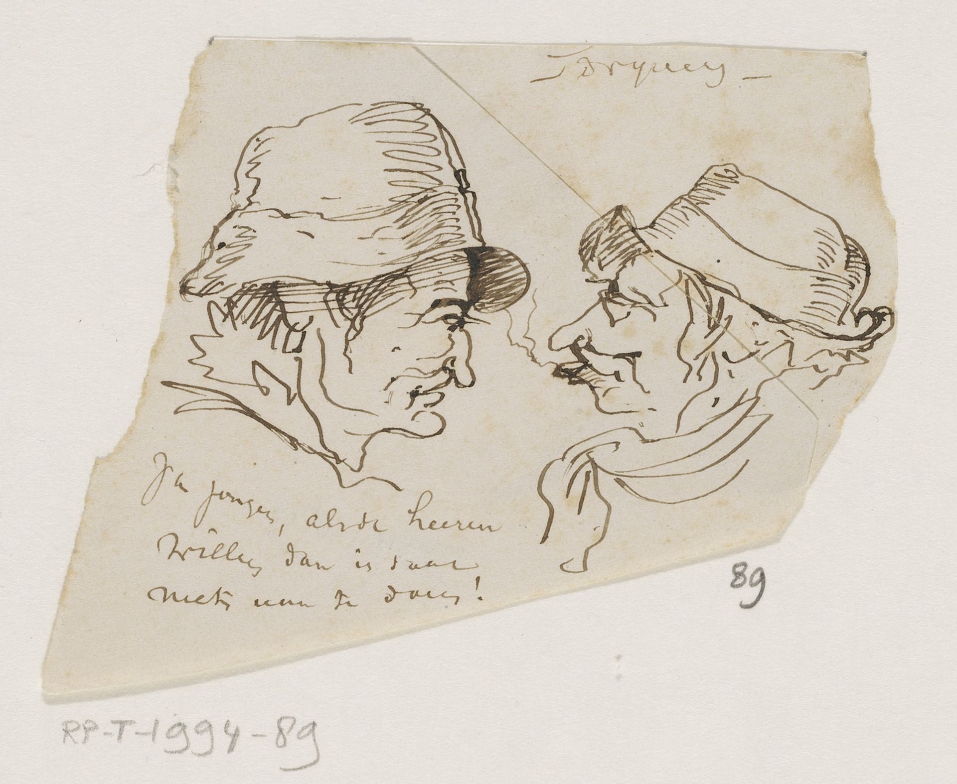 Twee karikaturale manskoppen by Johannes Tavenraat