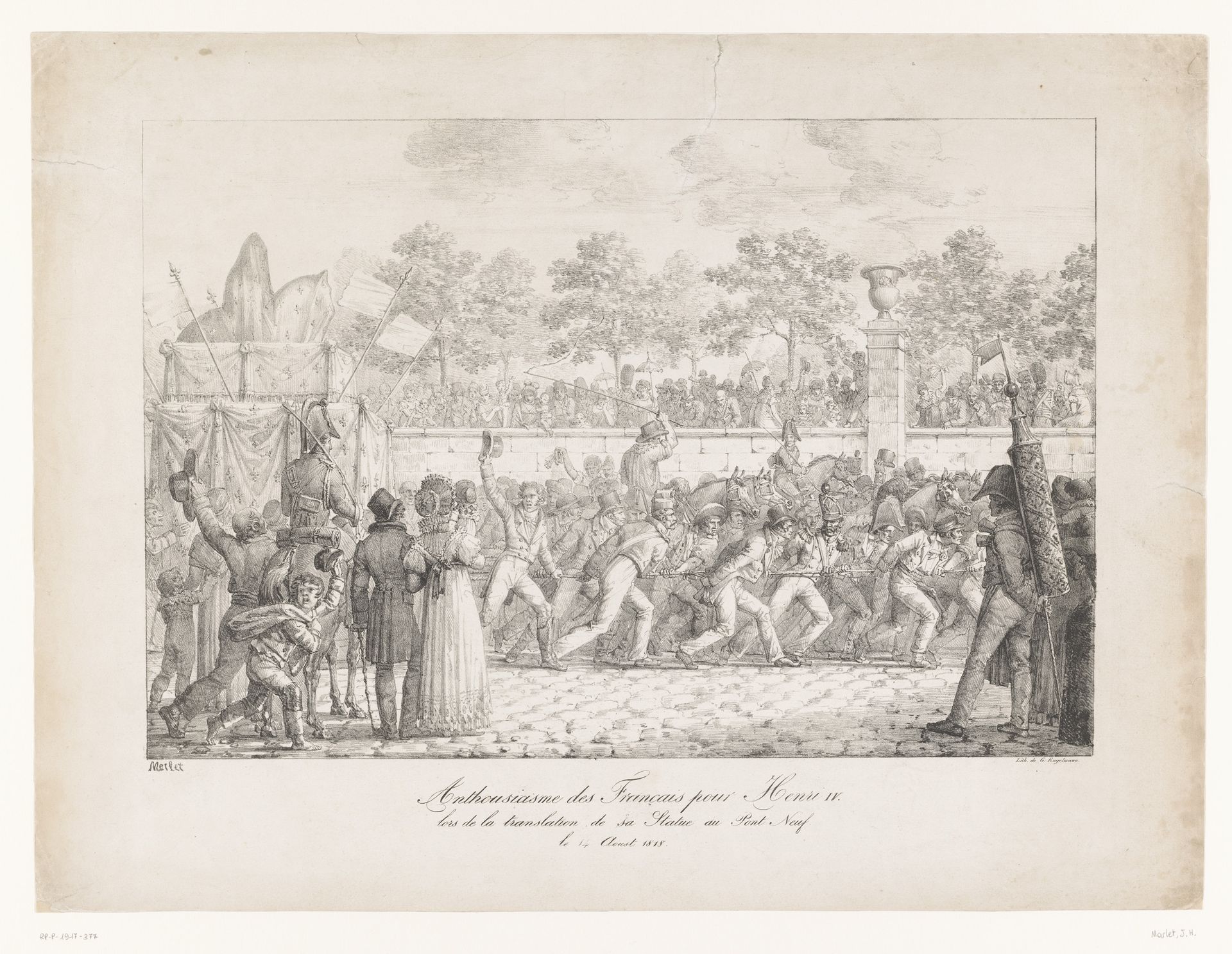 Het standbeeld voor Hendrik IV wordt naar de Pont Neuf gebracht, 1818 by Jean Henri Marlet
