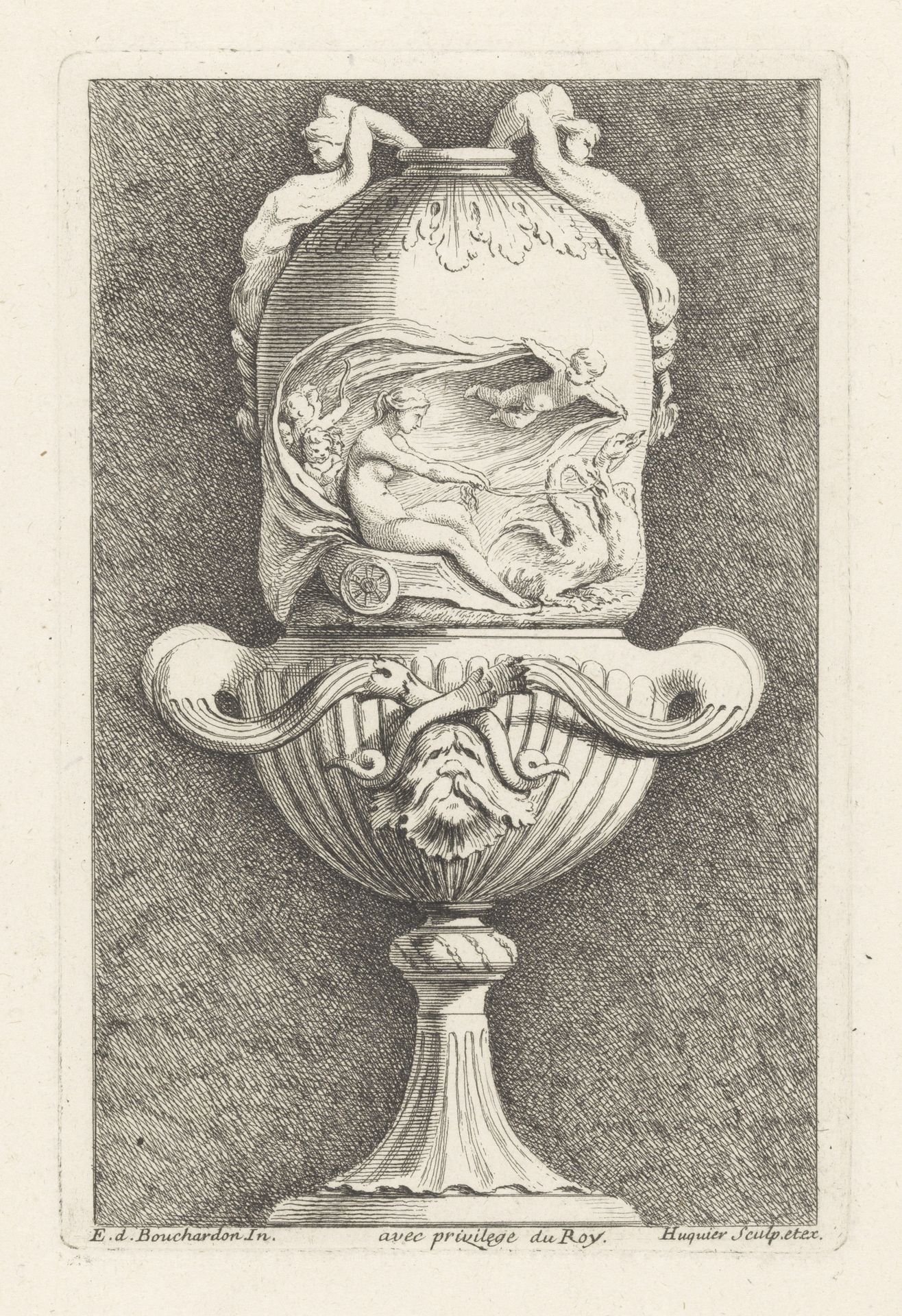 Vaas met Venus in een kar getrokken door zwanen by Gabriel Huquier