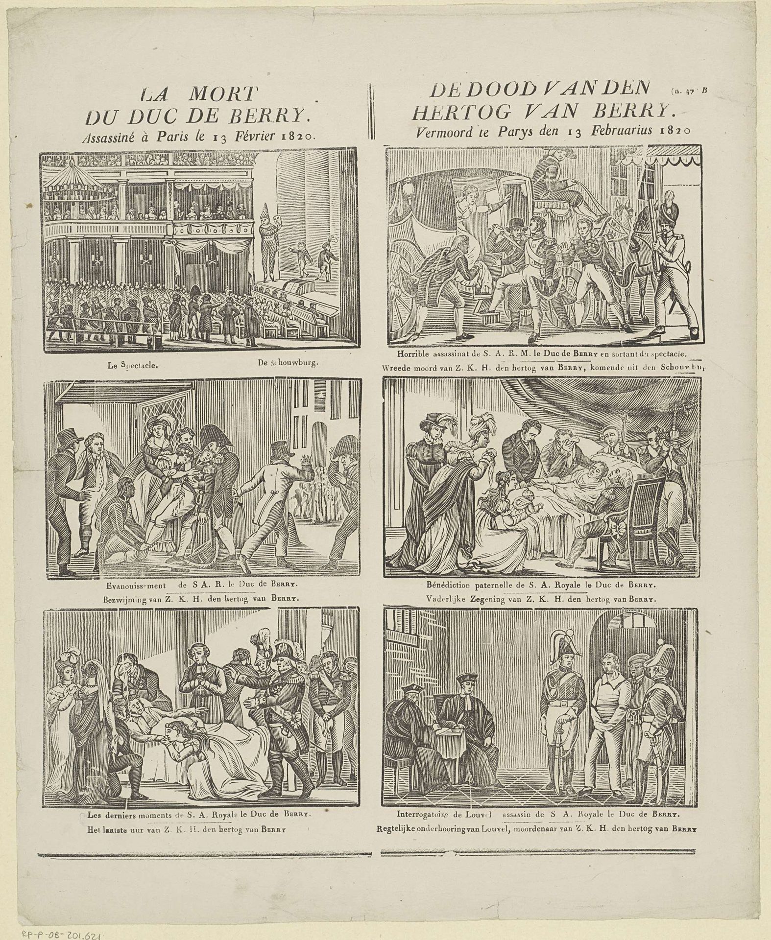 La mort du / Duc de Berry. / Assassiné à Paris le 13 Février 1820 / Dood van den / Hertog van de Berry. / Vermoord te Parijs den 13 Februari 1820 by Philippus Jacobus Brepols