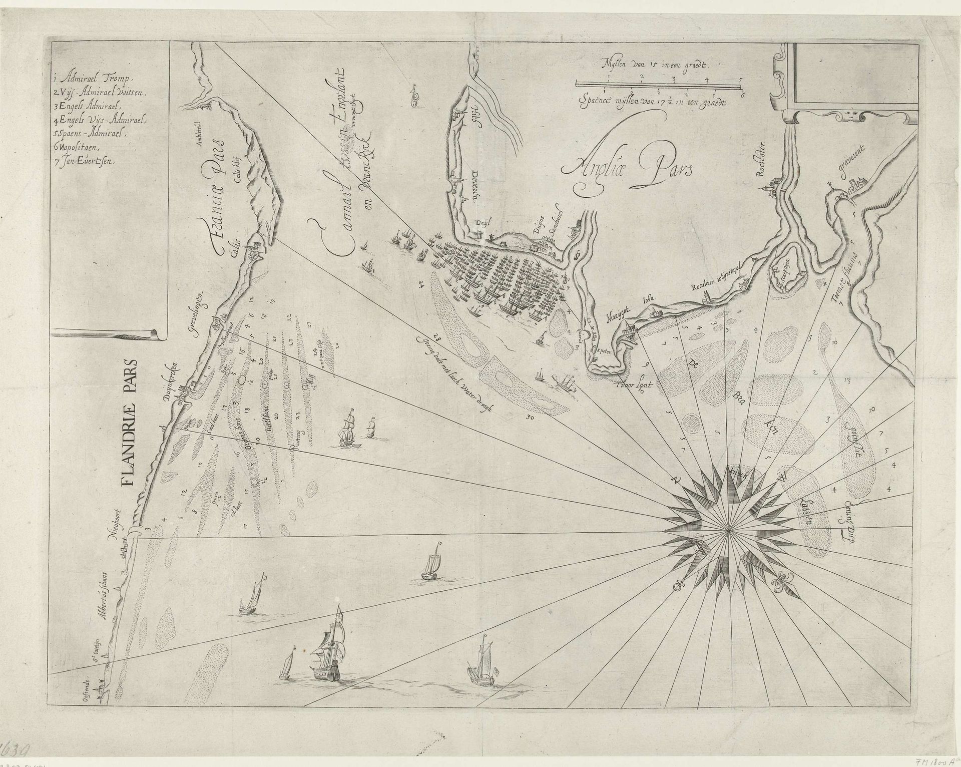 Zeekaart van de Engelse kust bij Duins, 1639 by Anonymous