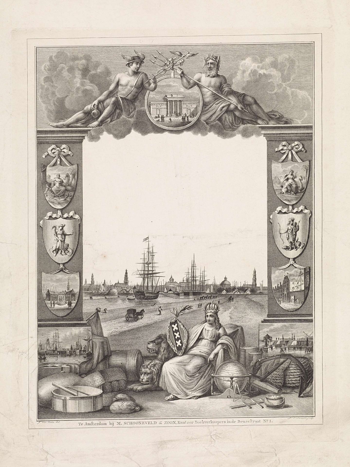 Omlijsting met Amsterdamse stedenmaagd en gezicht op Amsterdam by Daniël (I) Veelwaard