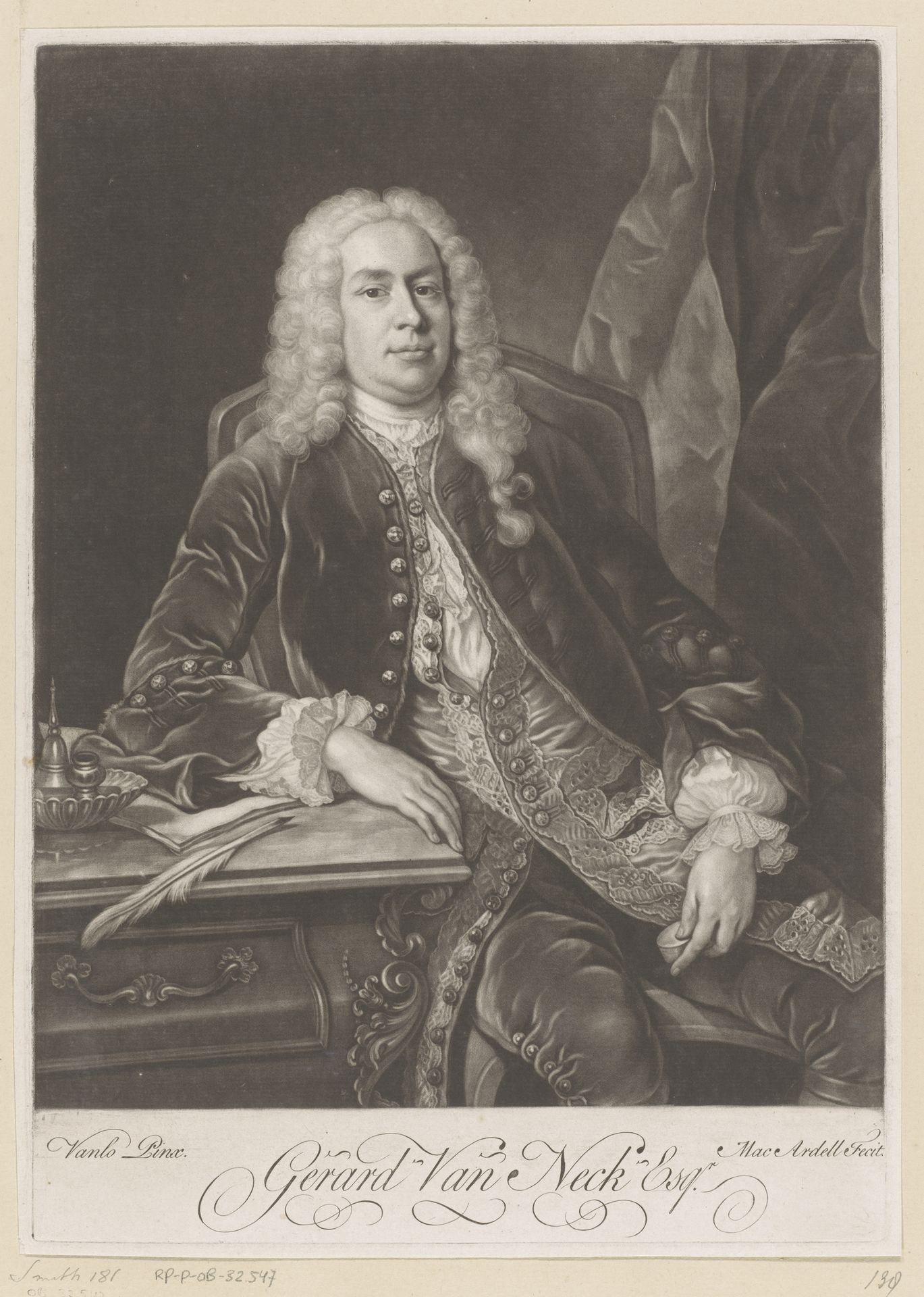 Portret van Gerard van Neck by James McArdell