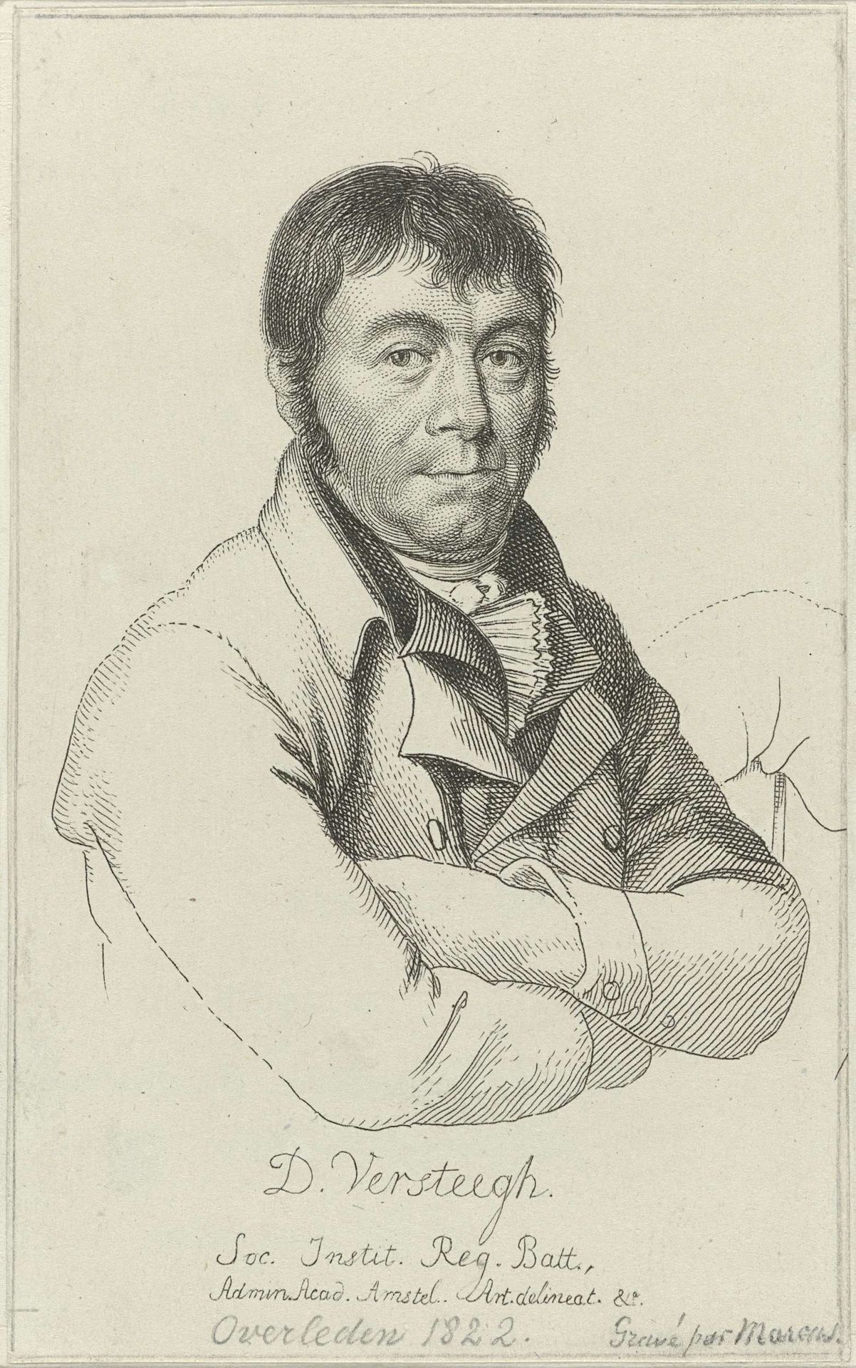 Portret van de tekenaar Dirk Versteegh by Jacob Ernst Marcus