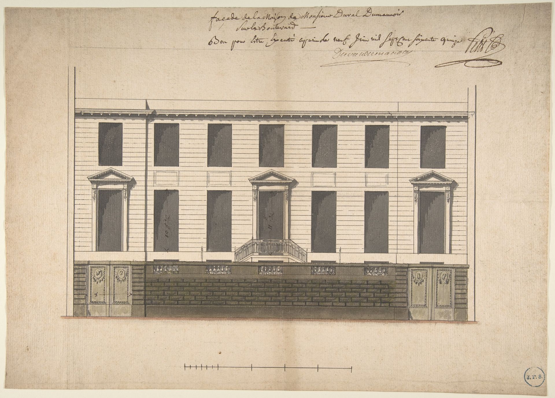 Elevation for the Court Front of the Hotel de Duval Dumanoir on Blvd. Montmartre, Paris by Pierre-Jean-Baptiste Chaussard