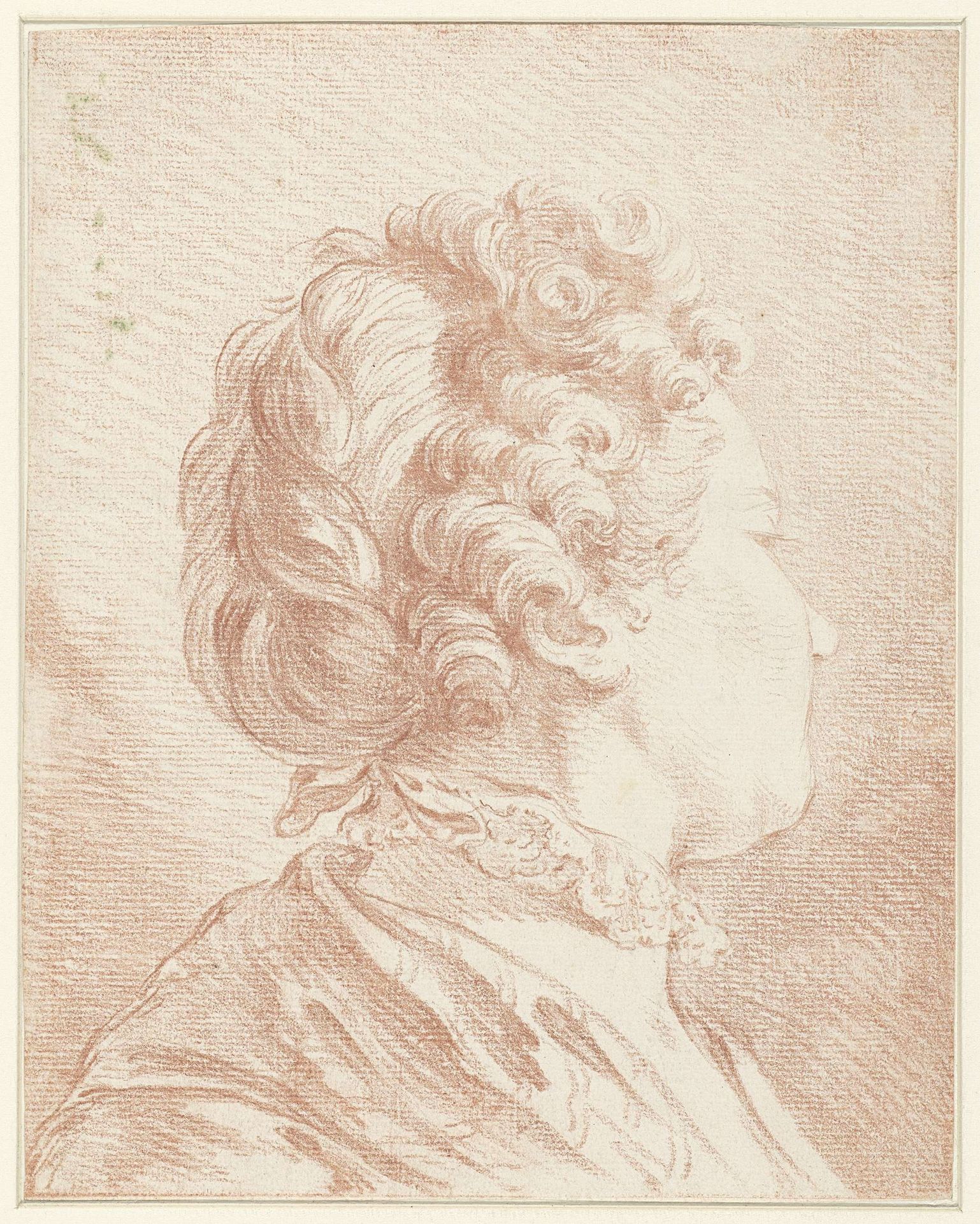 Naar rechts ziend dameshoofd met een kanten halskraagje by Francois Boucher