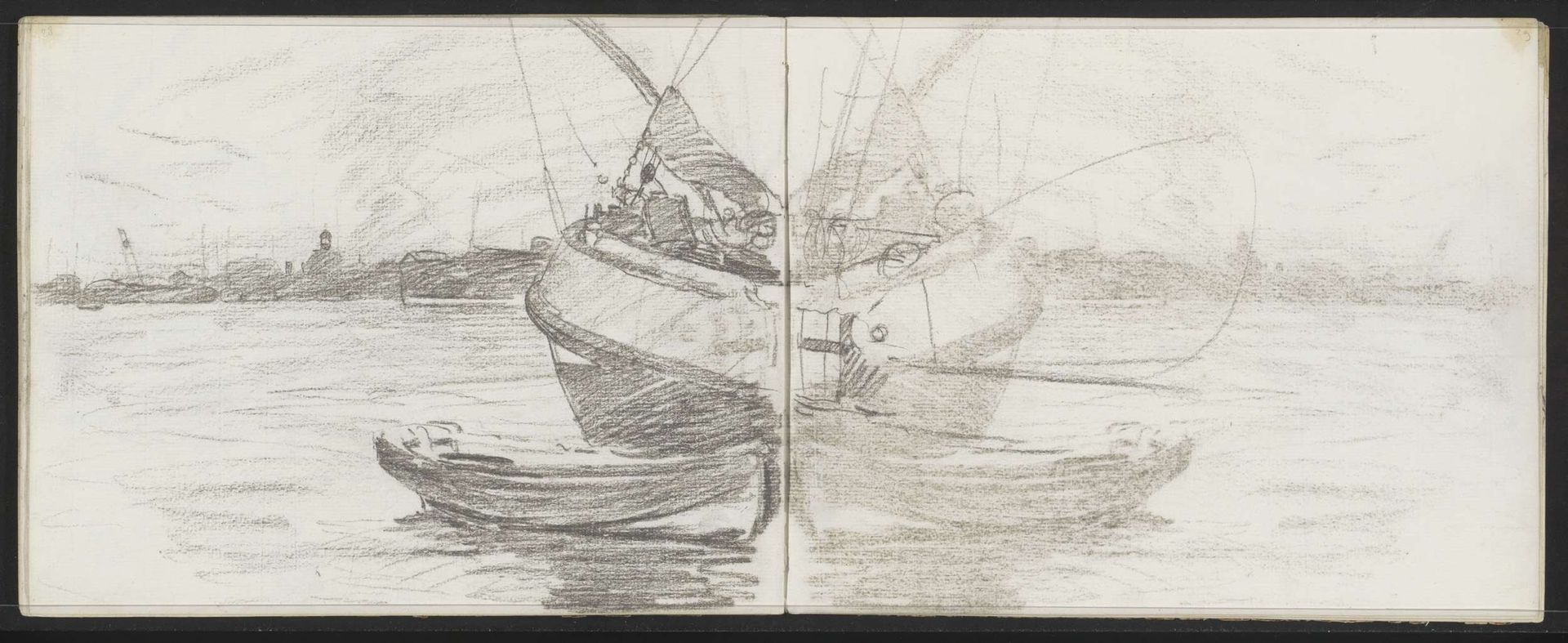 Gezicht op Amsterdam met schepen by Willem Witsen