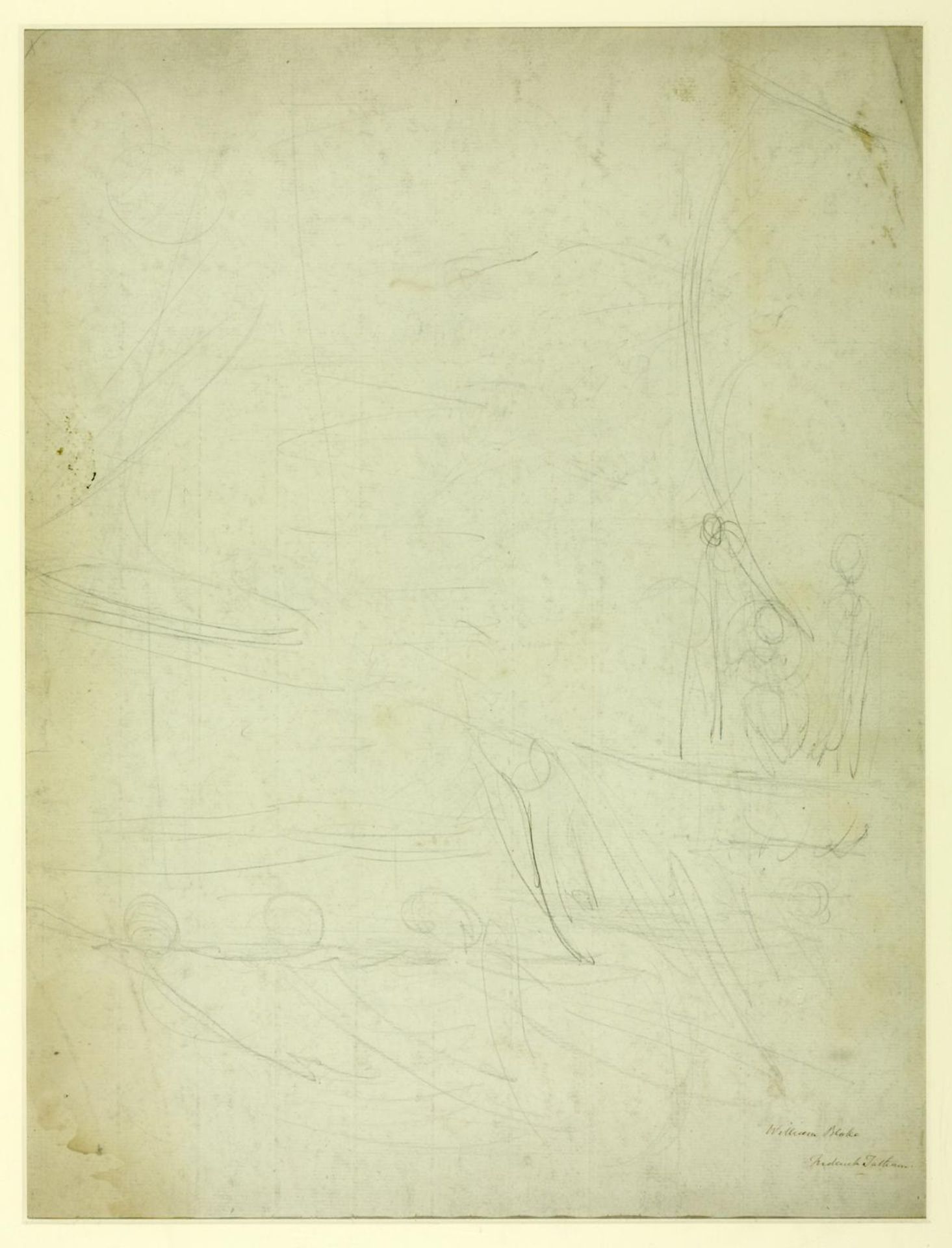 Composition Sketch, Possibly a Subject from Dante. Verso: A Man Standing over a Figure Reclining on a Bed by William Blake