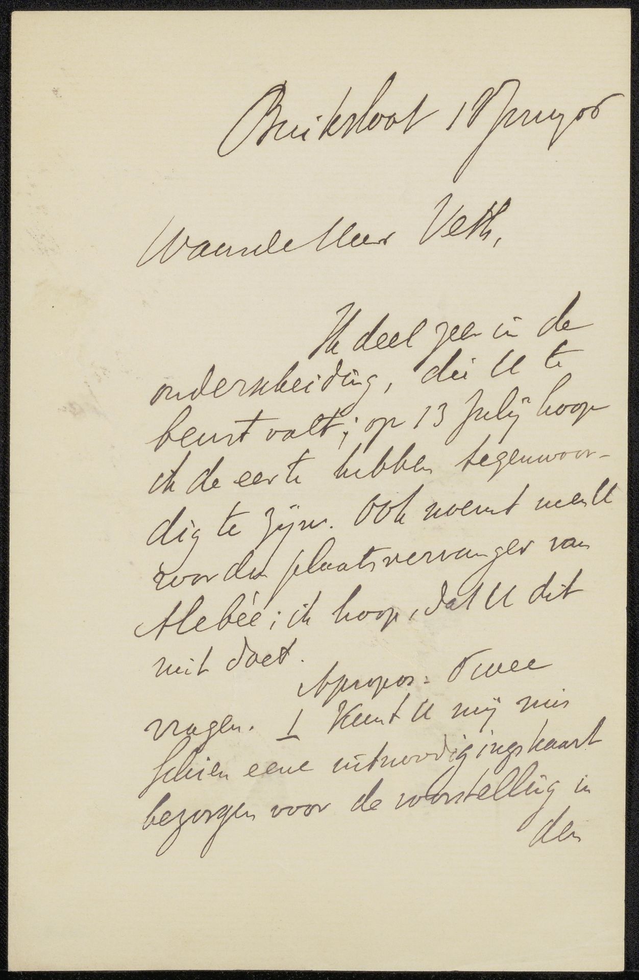 Brief aan Jan Veth by jonkheer Jacob Hendrik Schorer