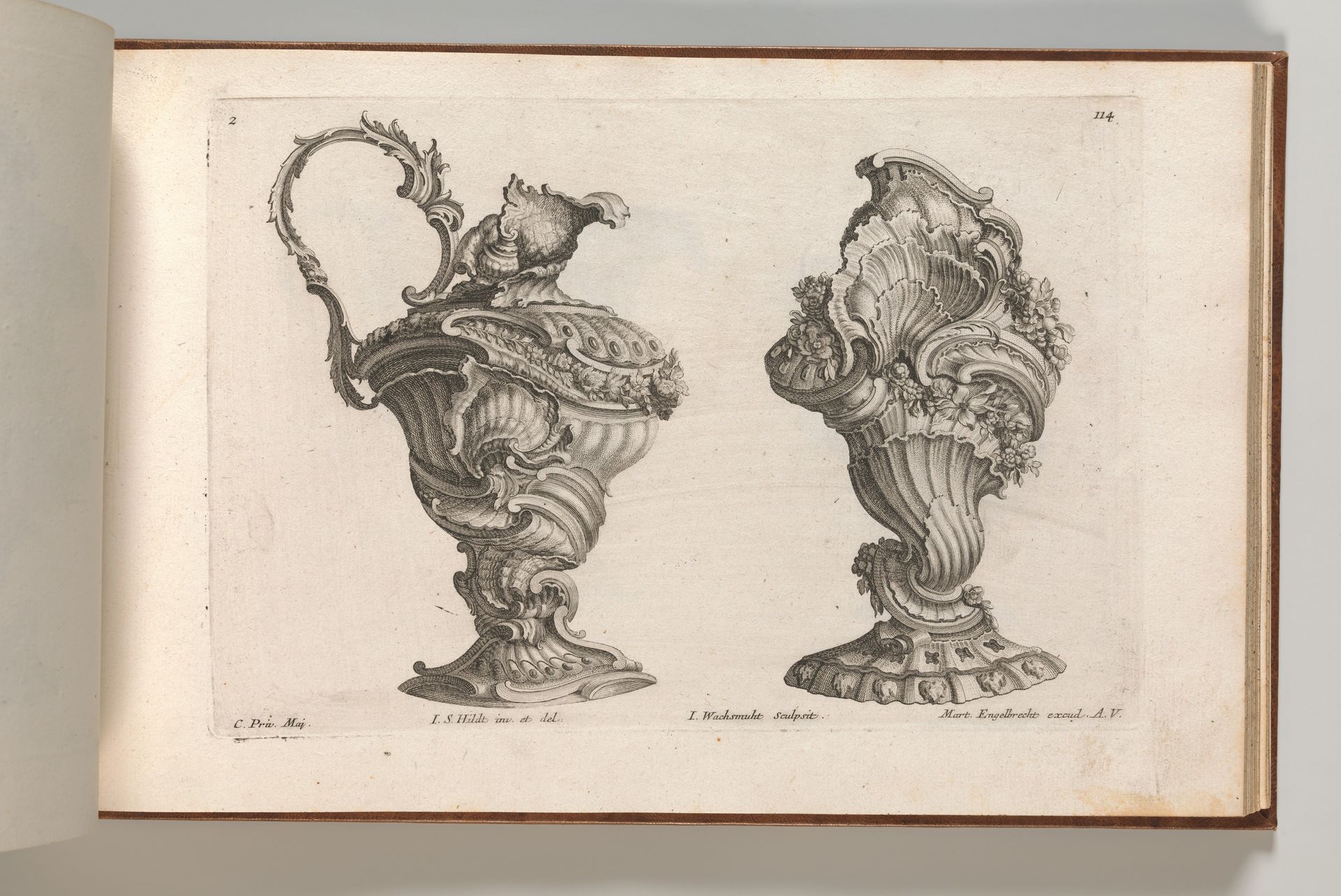 Designs for a Ewer and a Lidded Vase, Plate 2 from: 'Schöne und auf die neueste Facon inventierte Gefäße und Krüge' by Jeremias Wachsmuth